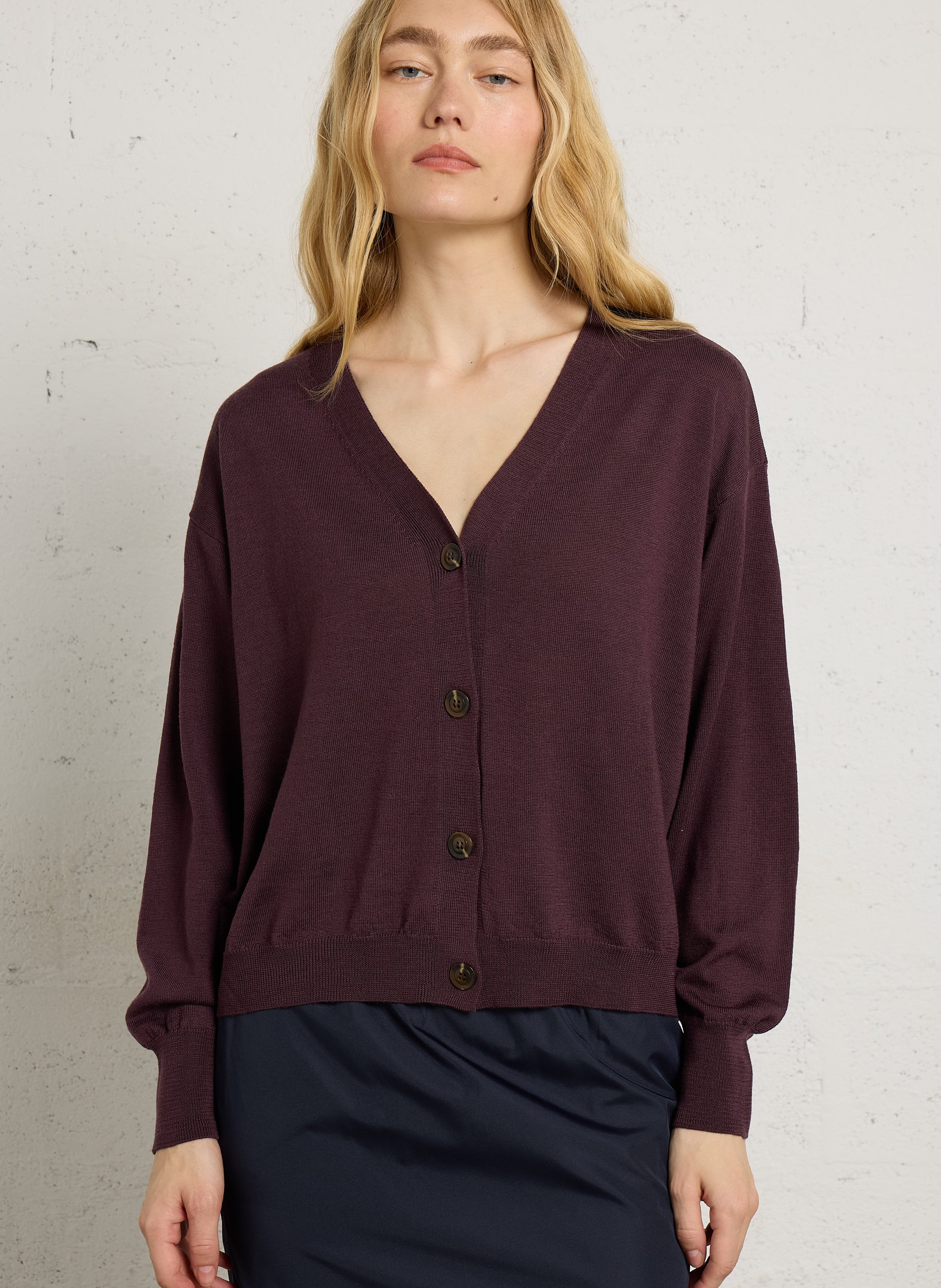 Gilet oversize col v en laine idem SOEUR Marron
