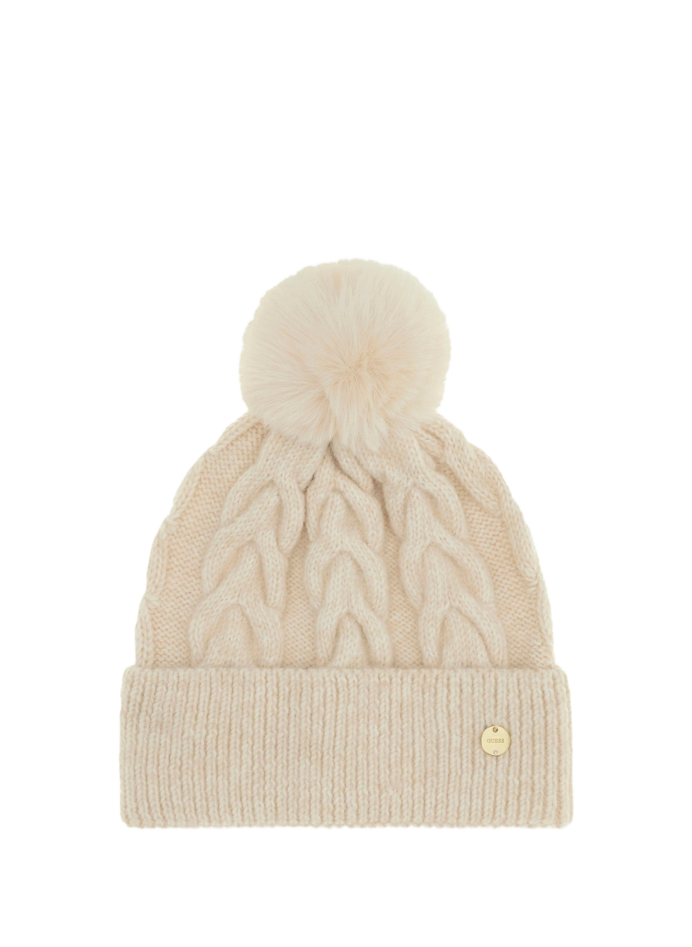 Knitted beanie with pompom GUESS White