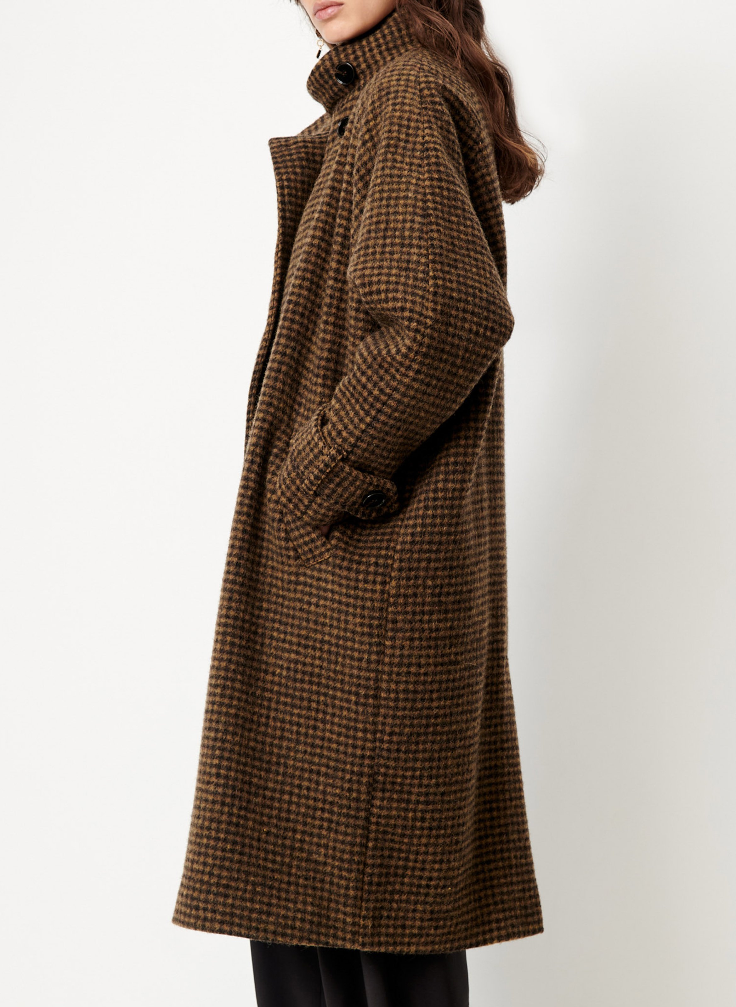 Manteau col montant en laine mélangée bleechecks SESSUN Marron