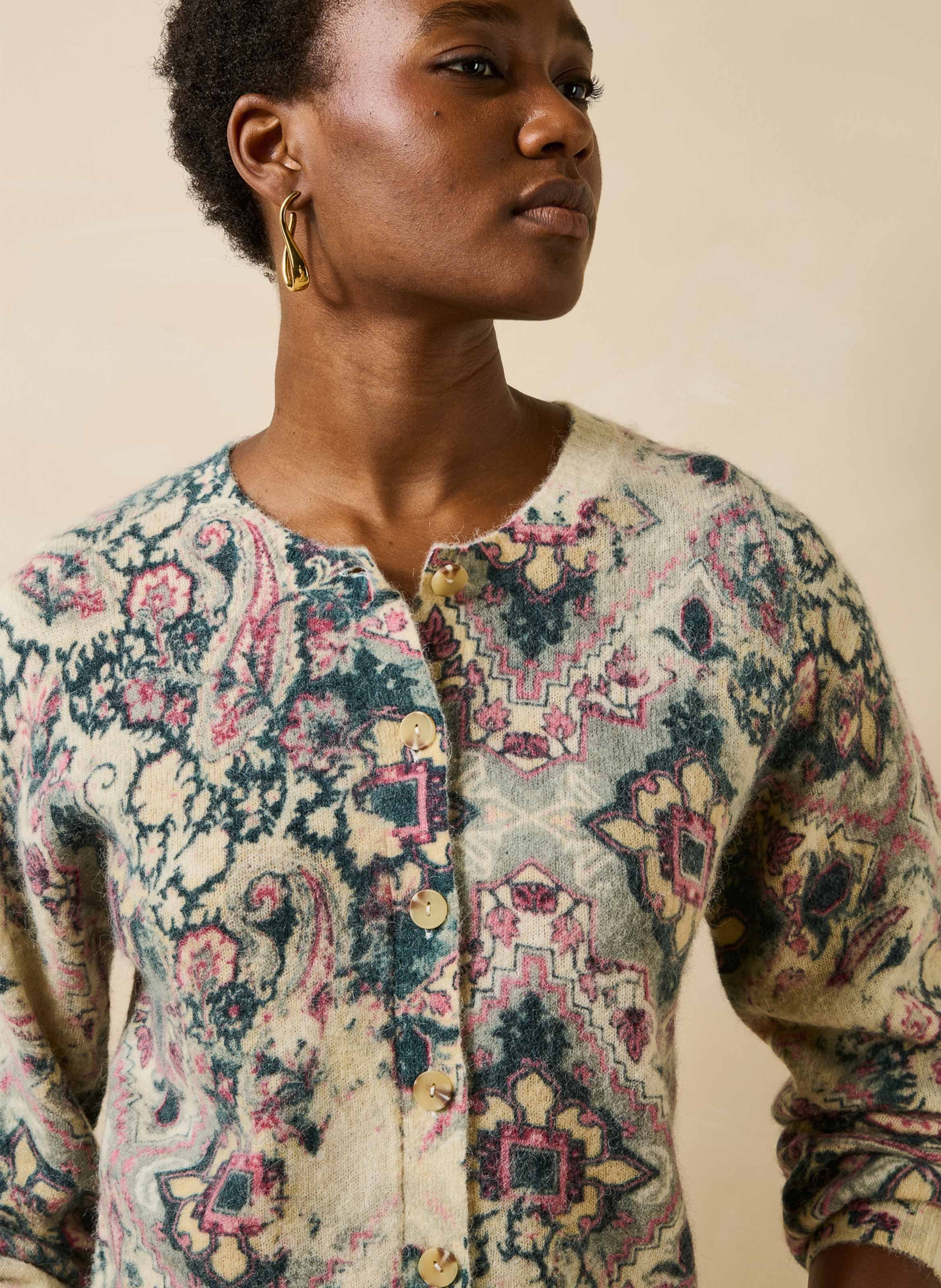 Ruimvallend vest met print van een wolmix LA FEE MARABOUTEE Wit