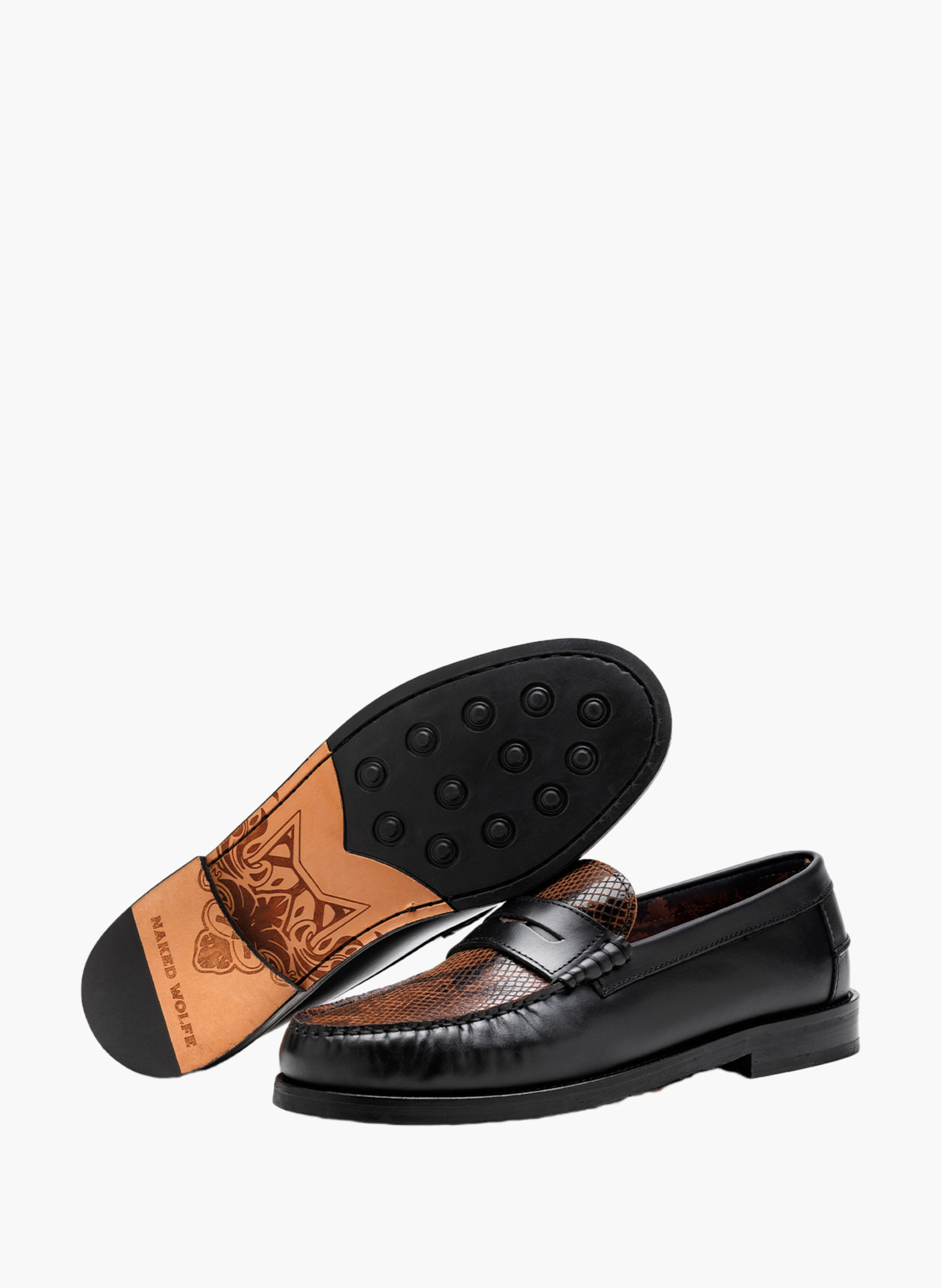 Mocassins riviera en cuir effet serpent NAKED WOLFE Marron