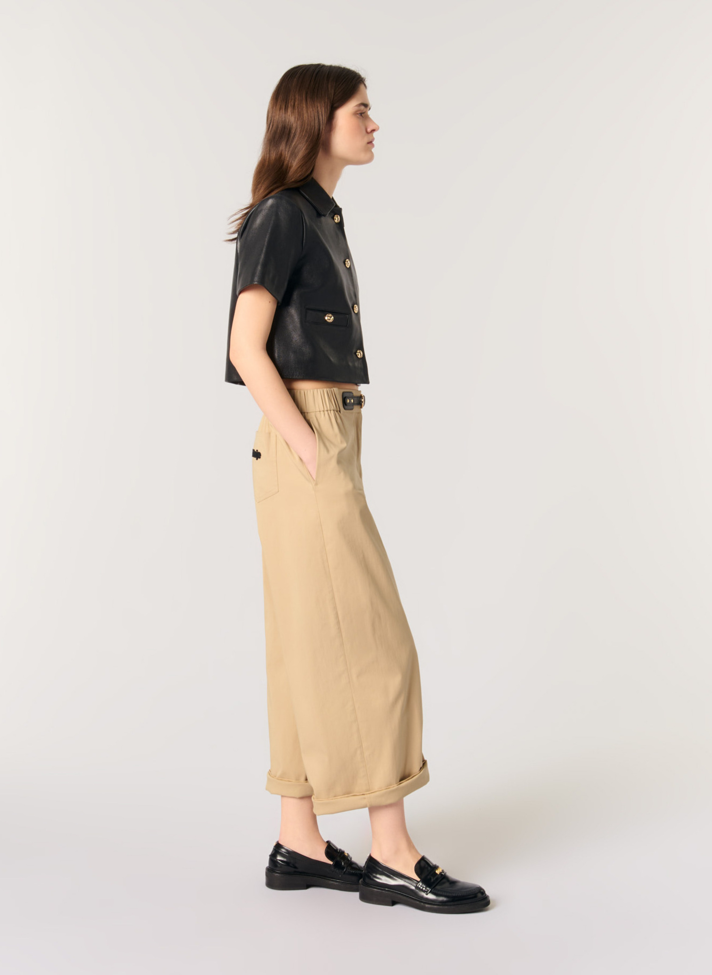 Pantalon large en coton mélangé MAJE Beige