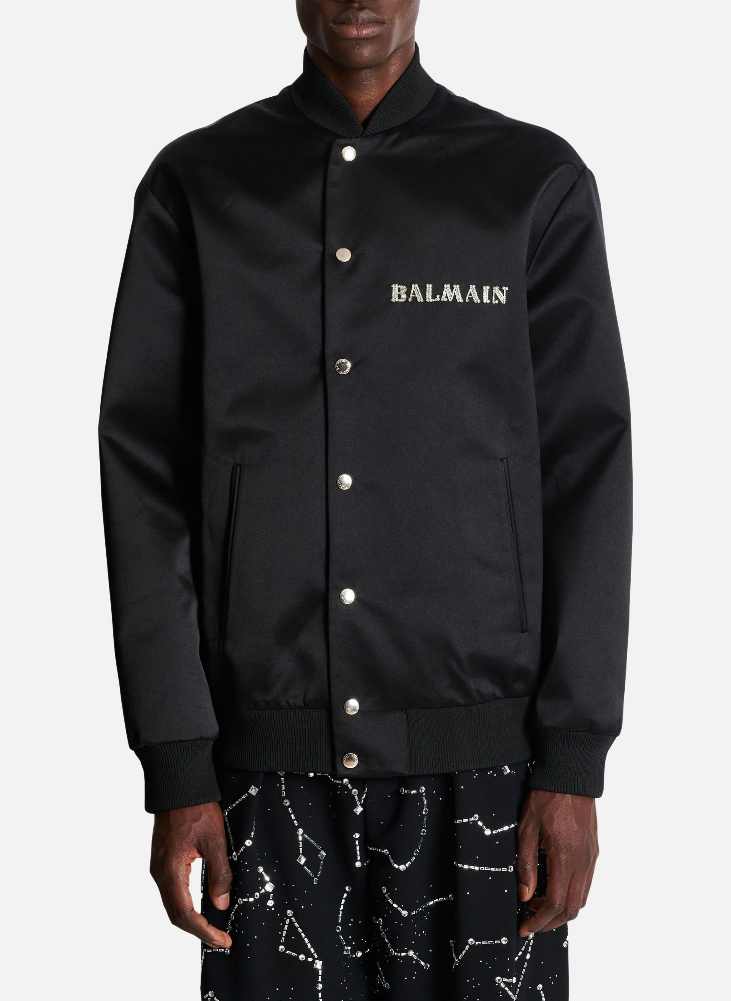 Bomber en satin brodé motif balmain galaxy BALMAIN Argent
