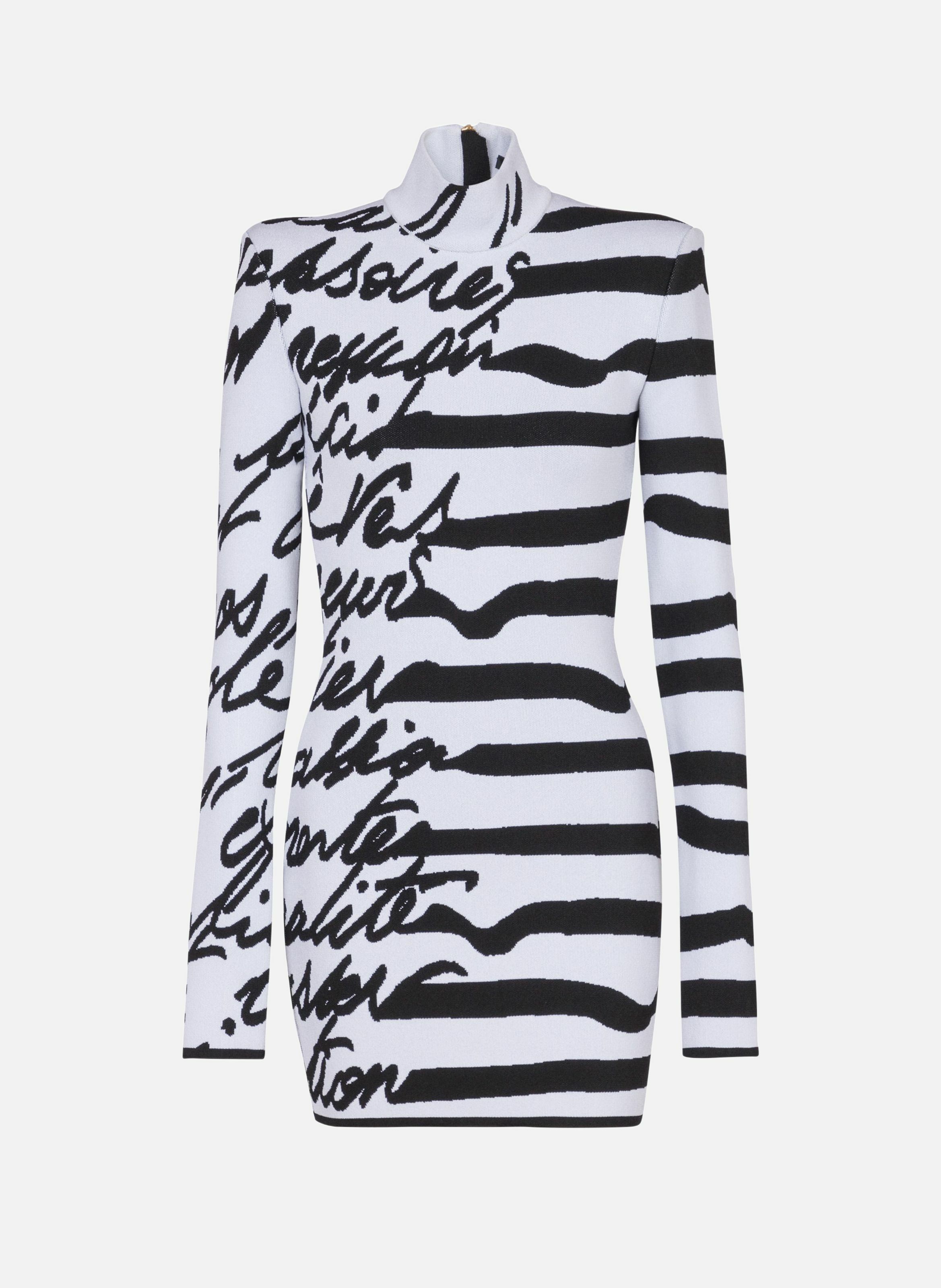 Robe en maille jacquard « lettre d'amour » marinière BALMAIN Blanc