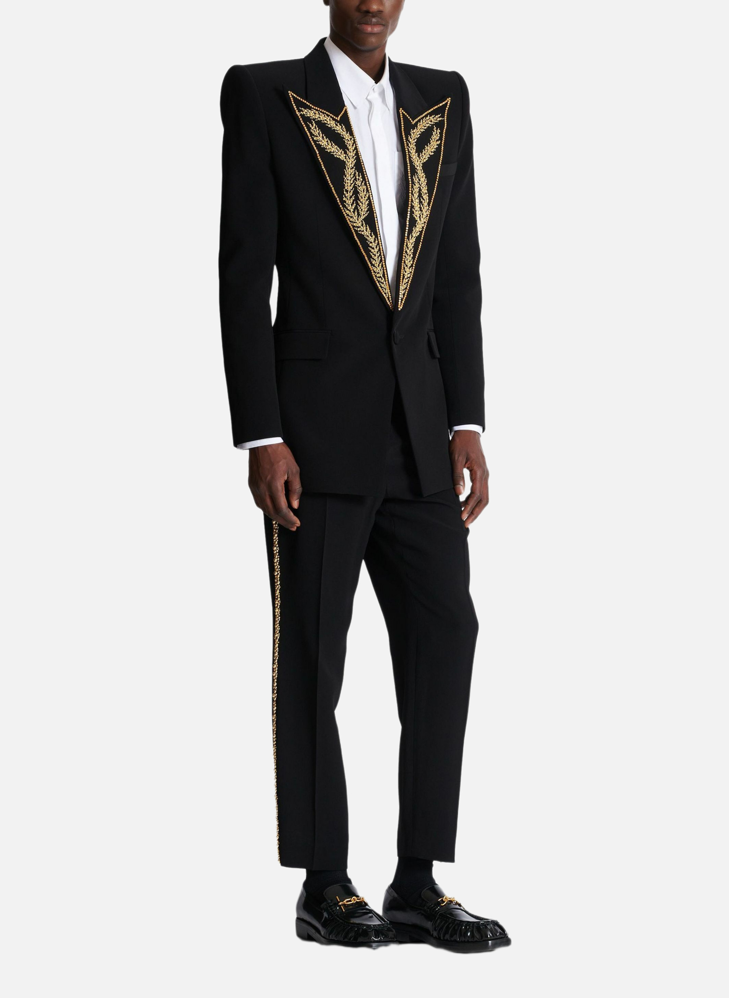 Veste 1 bouton à col brodé BALMAIN Noir