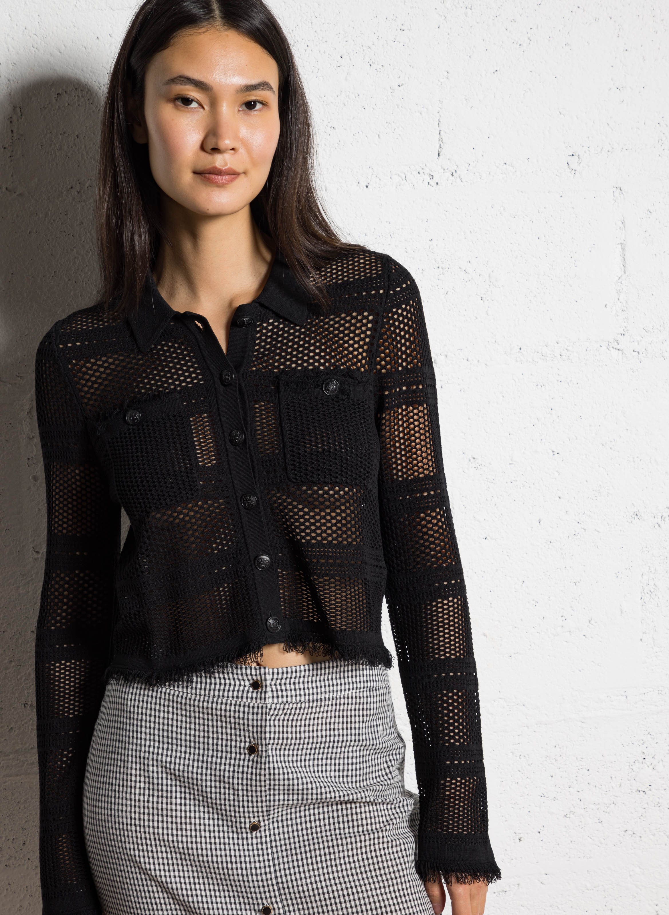 Cardigan droit en tricot ajouré IKKS Noir