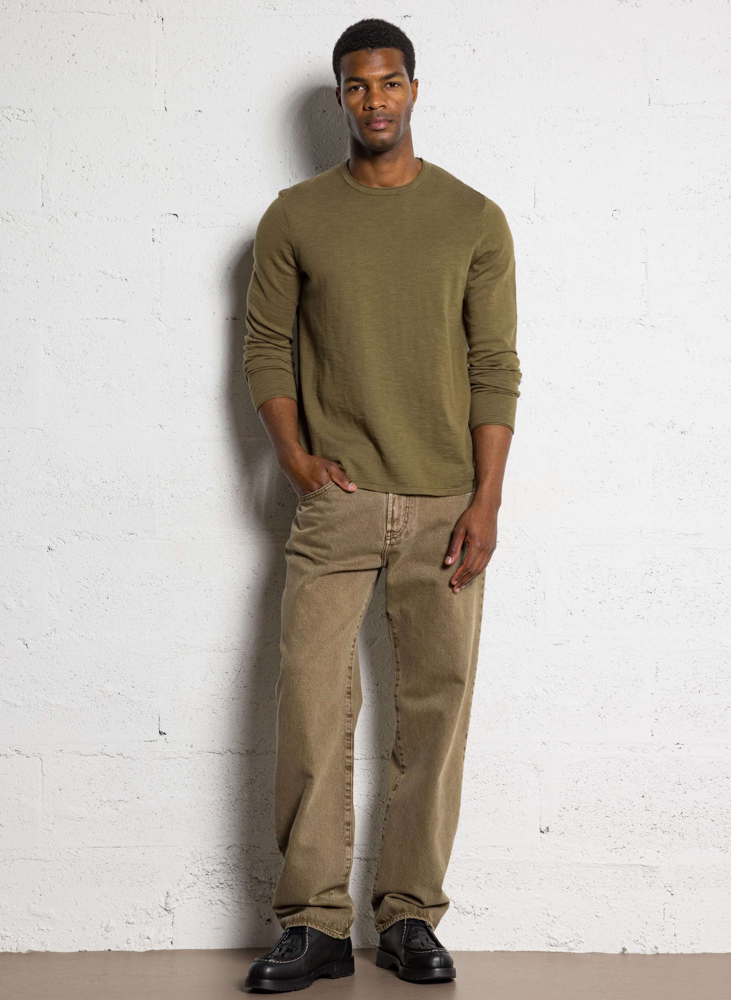 Pull droit en coton IKKS Kaki