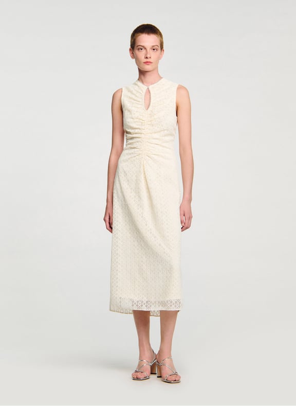 Robe longue col rond en dentelle Beige by SANDRO SANDRO Robe longue col rond en dentelle Beige
