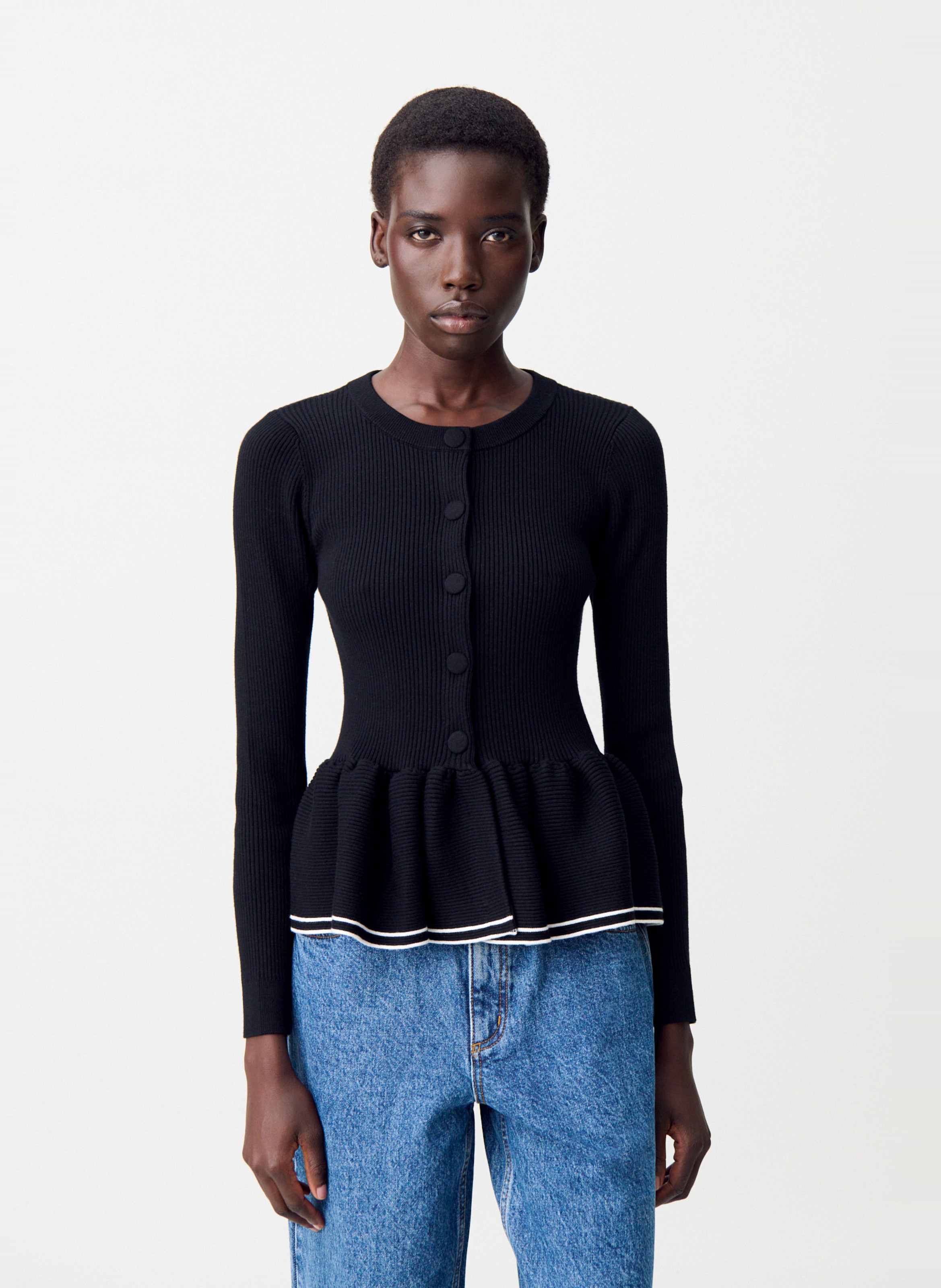Cardigan côtelé moulant col rond mizuki CLAUDIE PIERLOT Noir