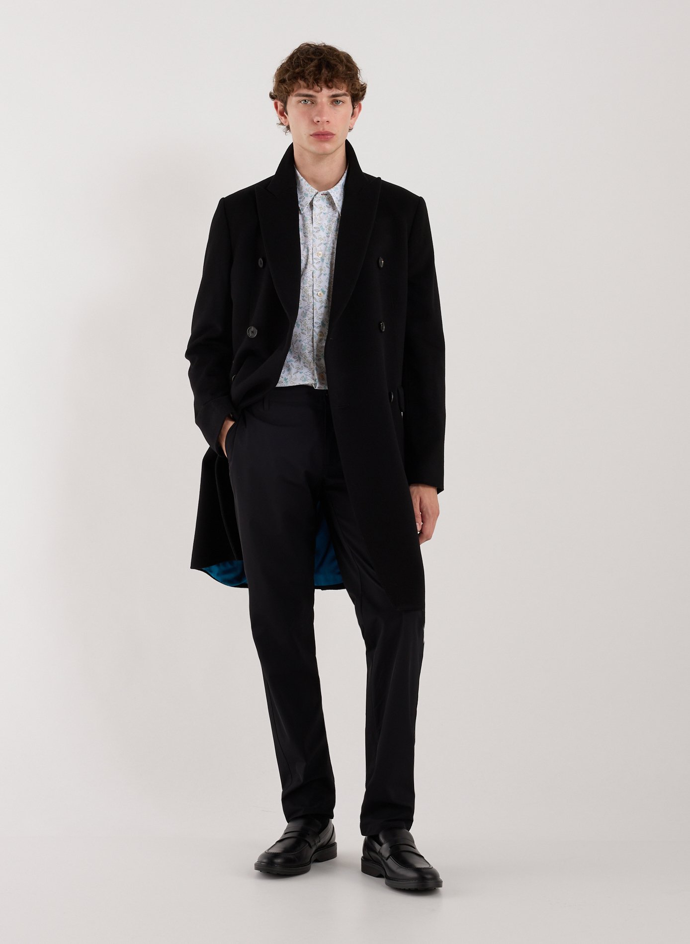 PAUL SMITH Straight cut coat in wool and cashmere blend Black