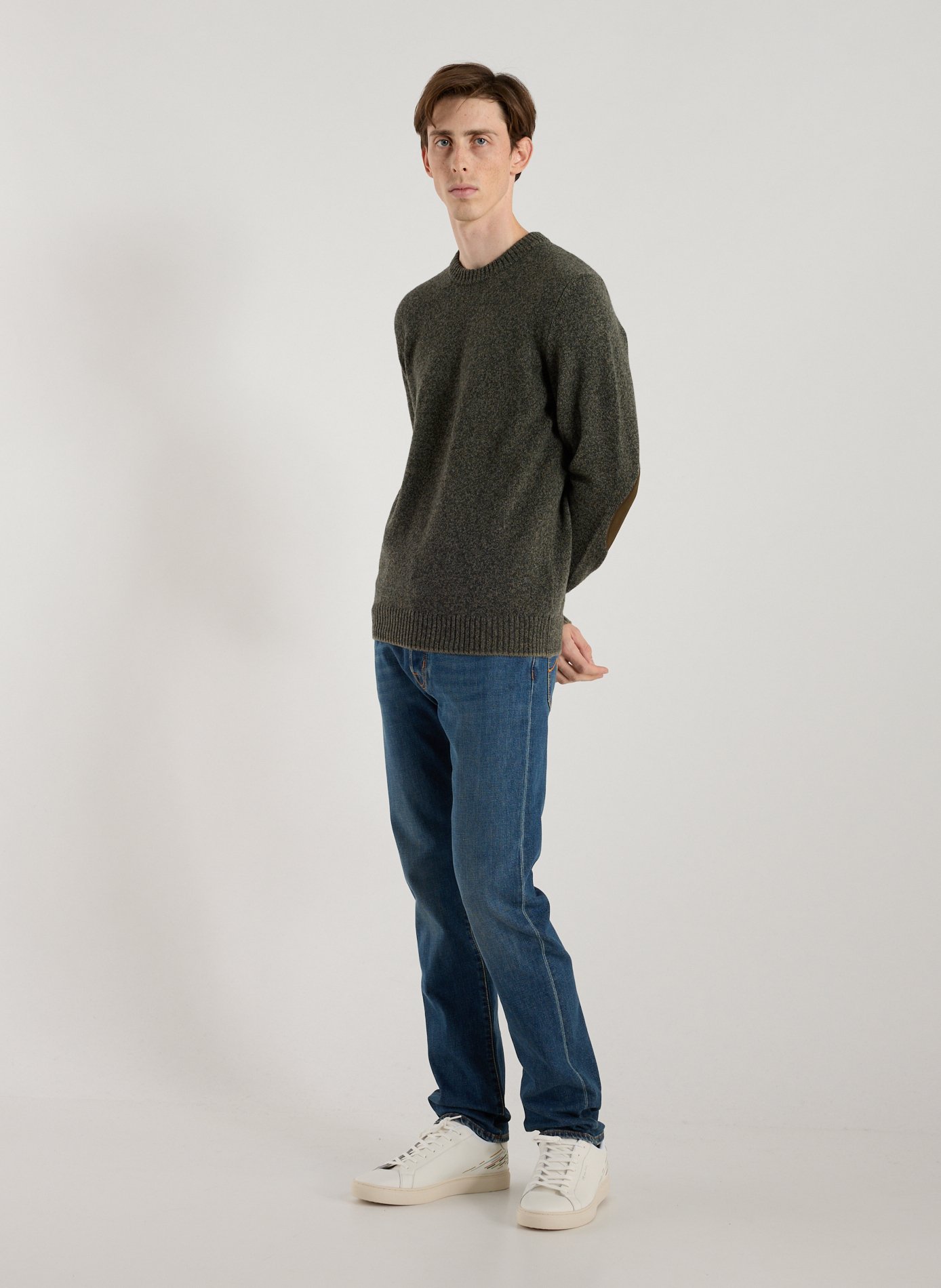 Pull droit col rond en laine mérinos HACKETT Vert