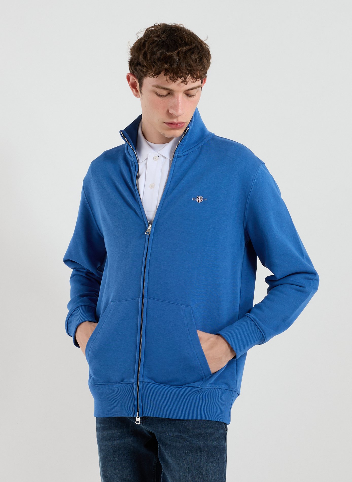 GANT Hoodie zippé col montant en coton mélangé Bleu