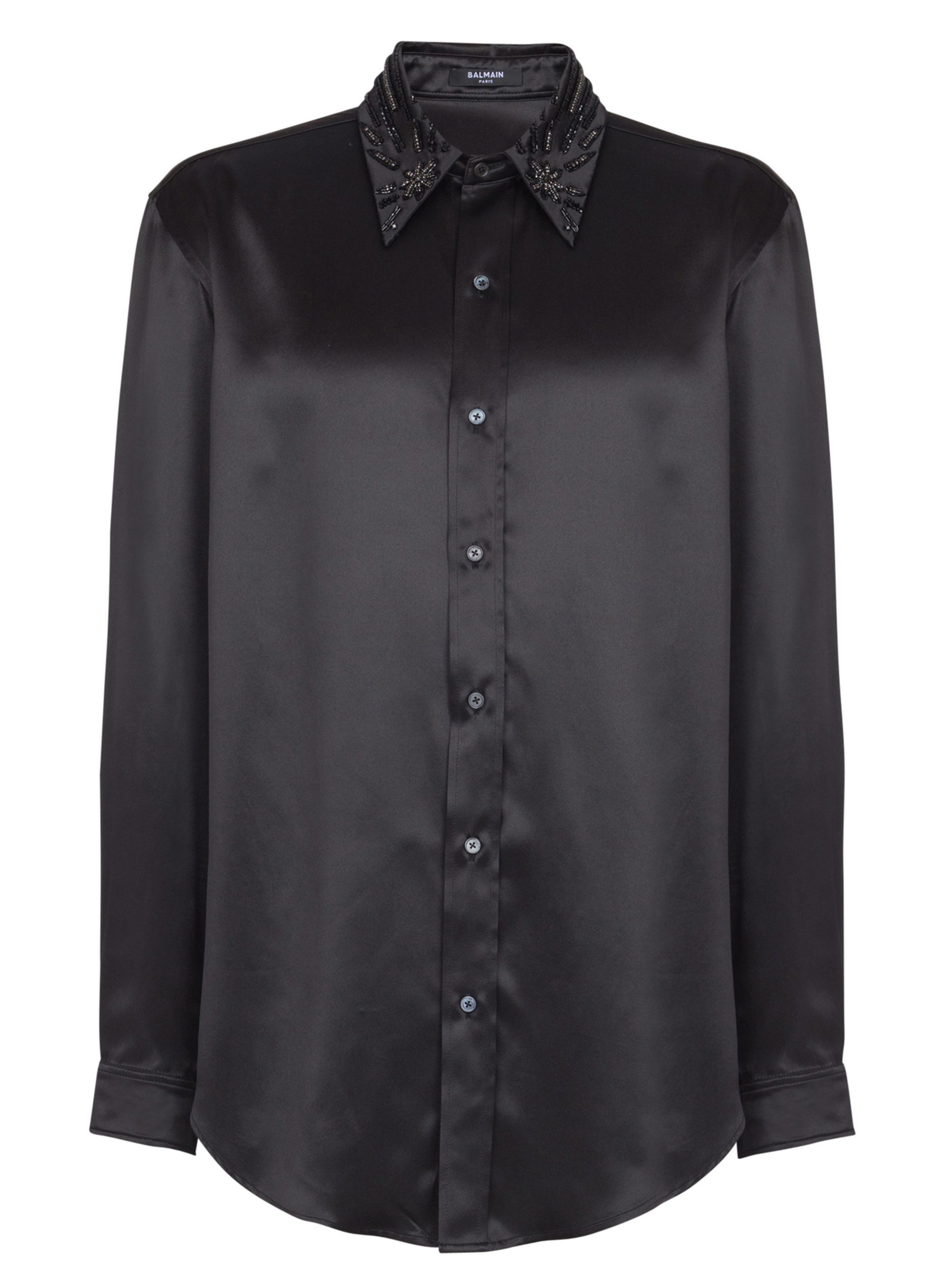 Chemise en soie à cristaux BALMAIN Noir