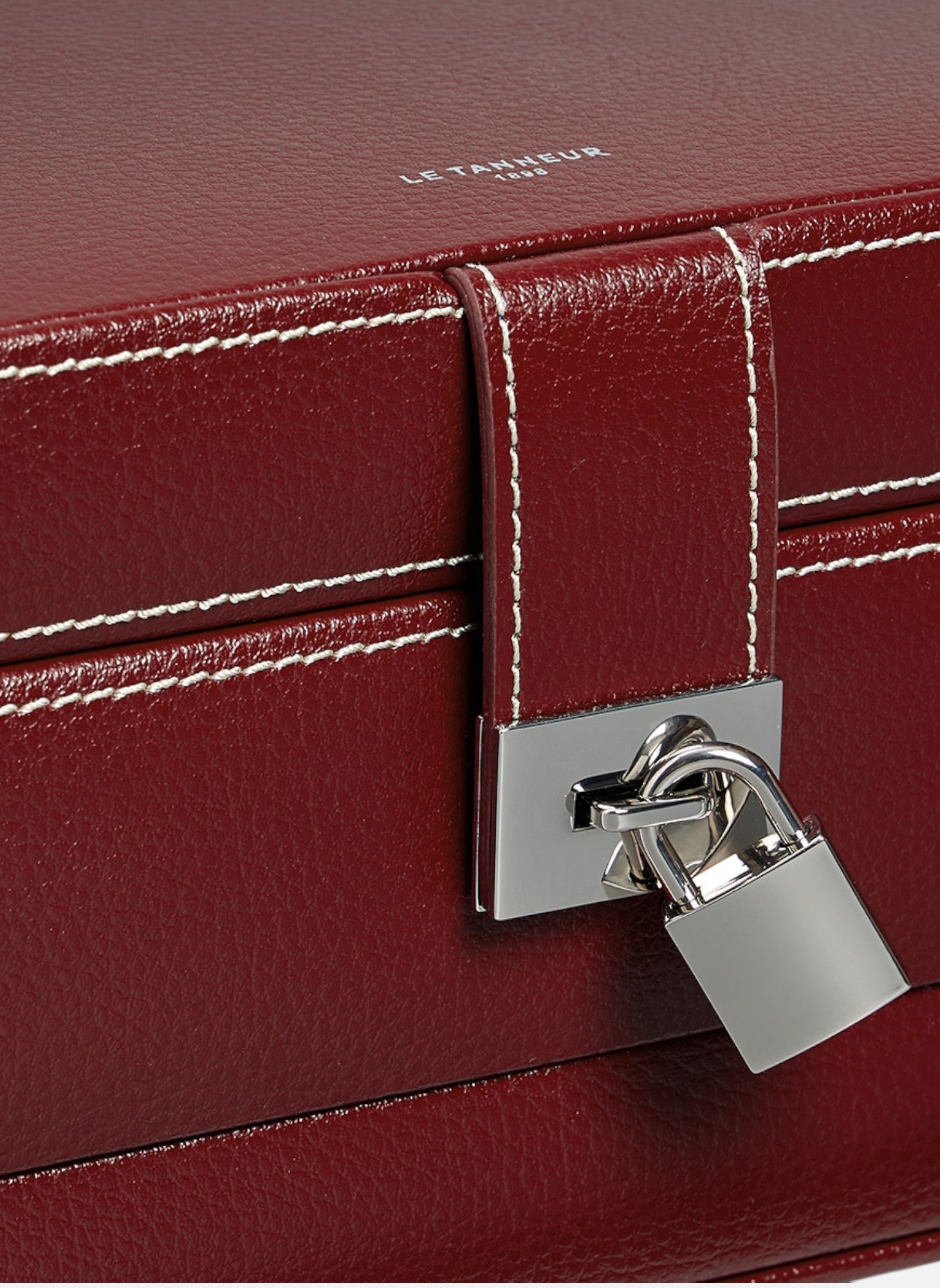 Boite à bijoux moyen modèle ouverture automatique en cuir LE TANNEUR Rouge
