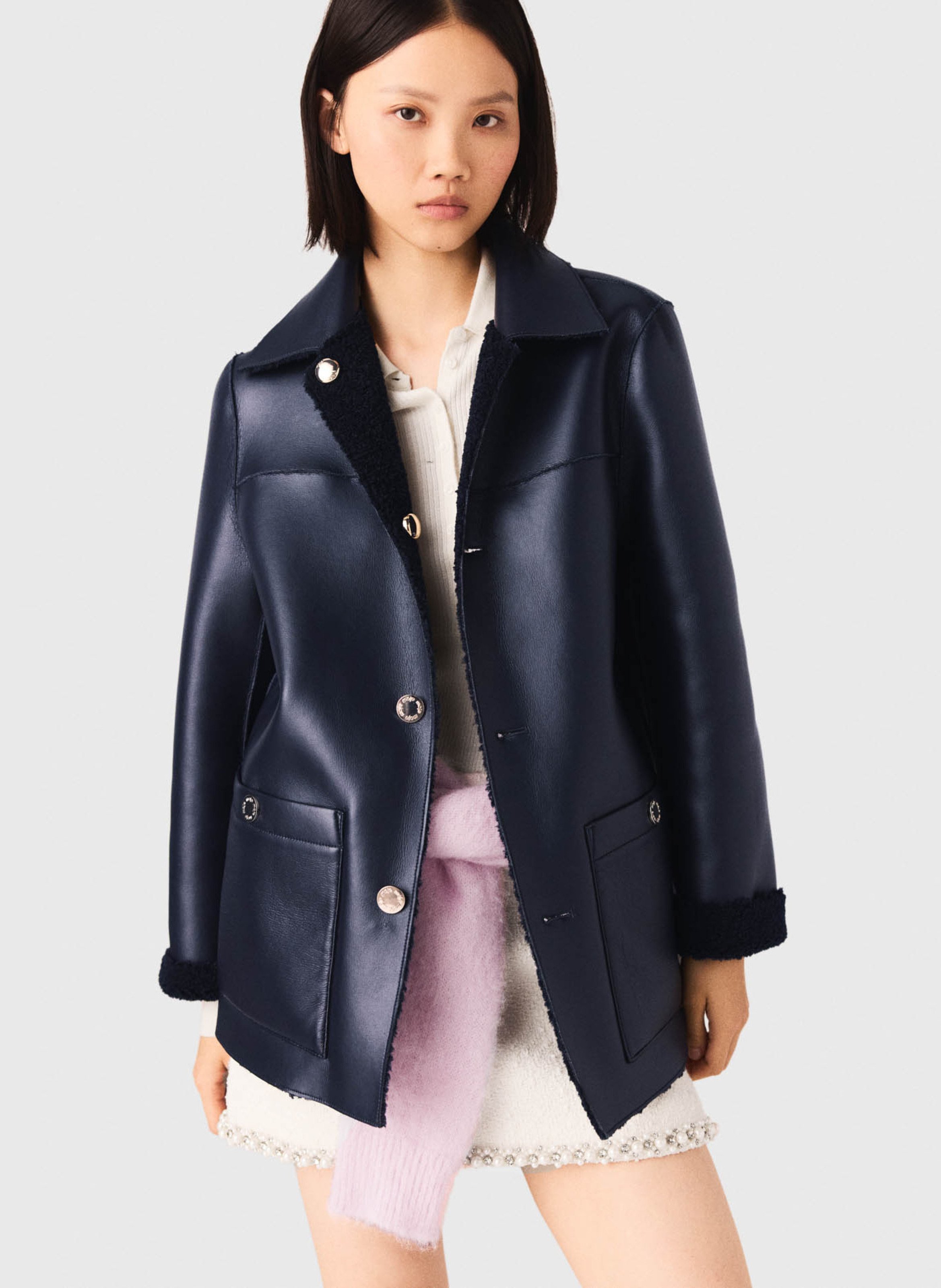 Veste col classique effet cuir MAJE Bleu