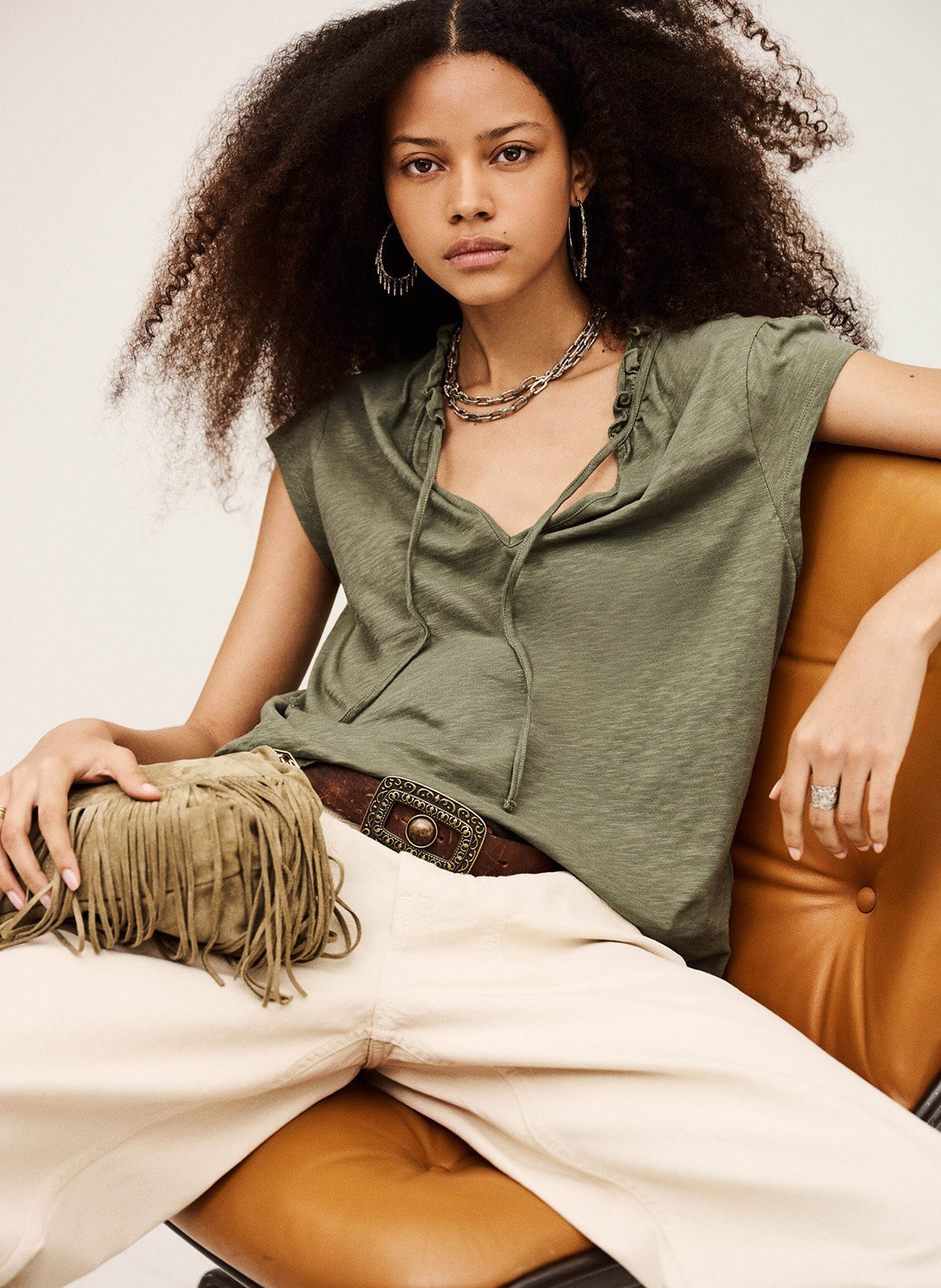 Tee-shirt col rond en coton very BA&SH Kaki