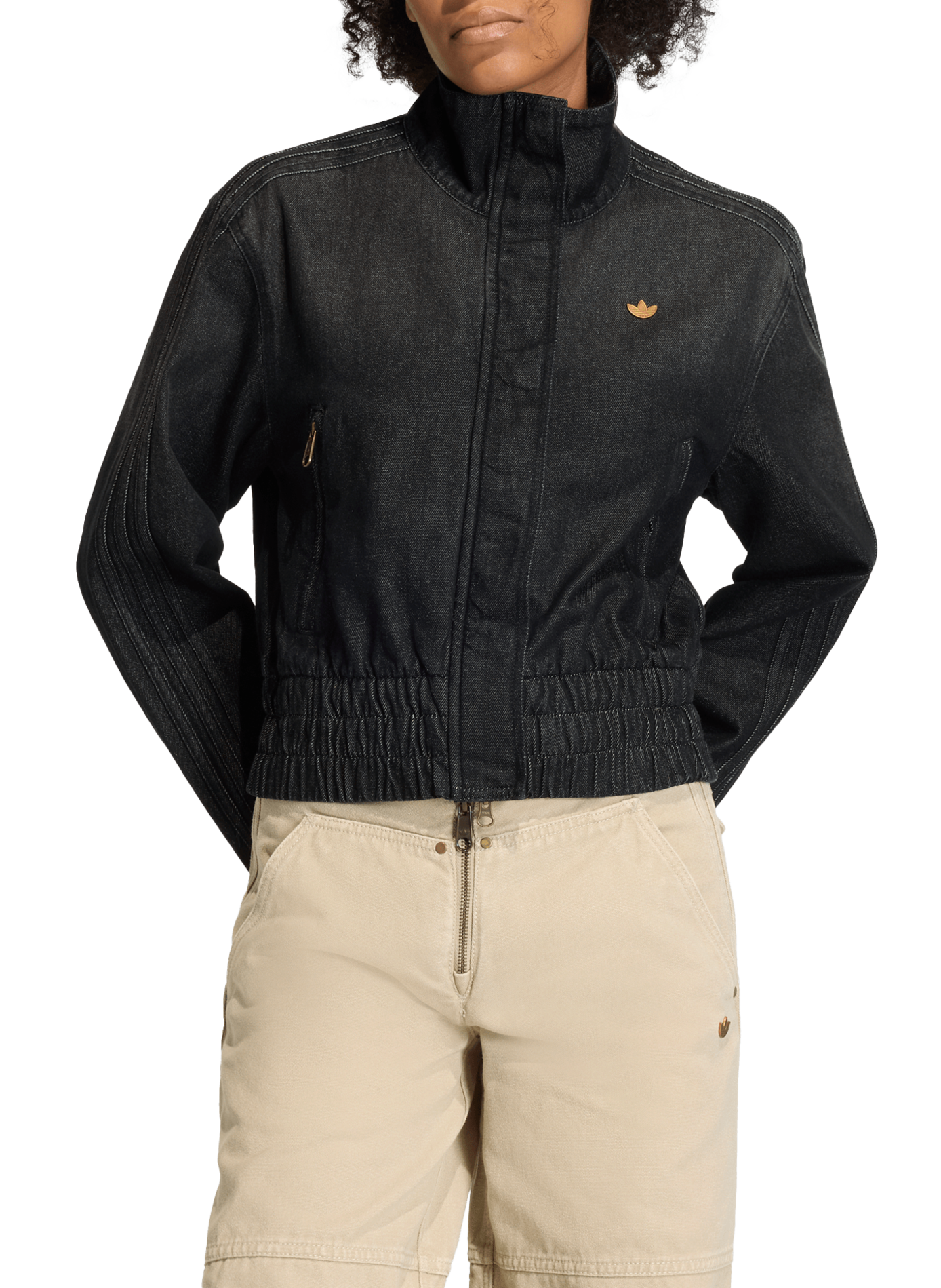 Veste de survêtement en denim de coton ADIDAS Noir