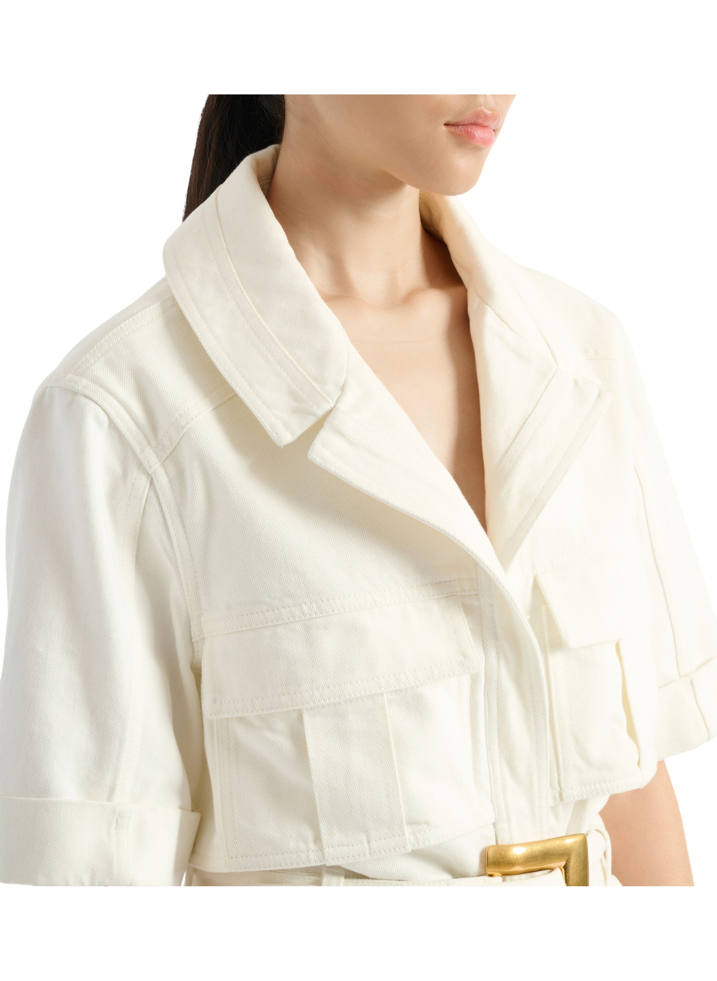 Combinaison ceinturée en denim BALMAIN Blanc