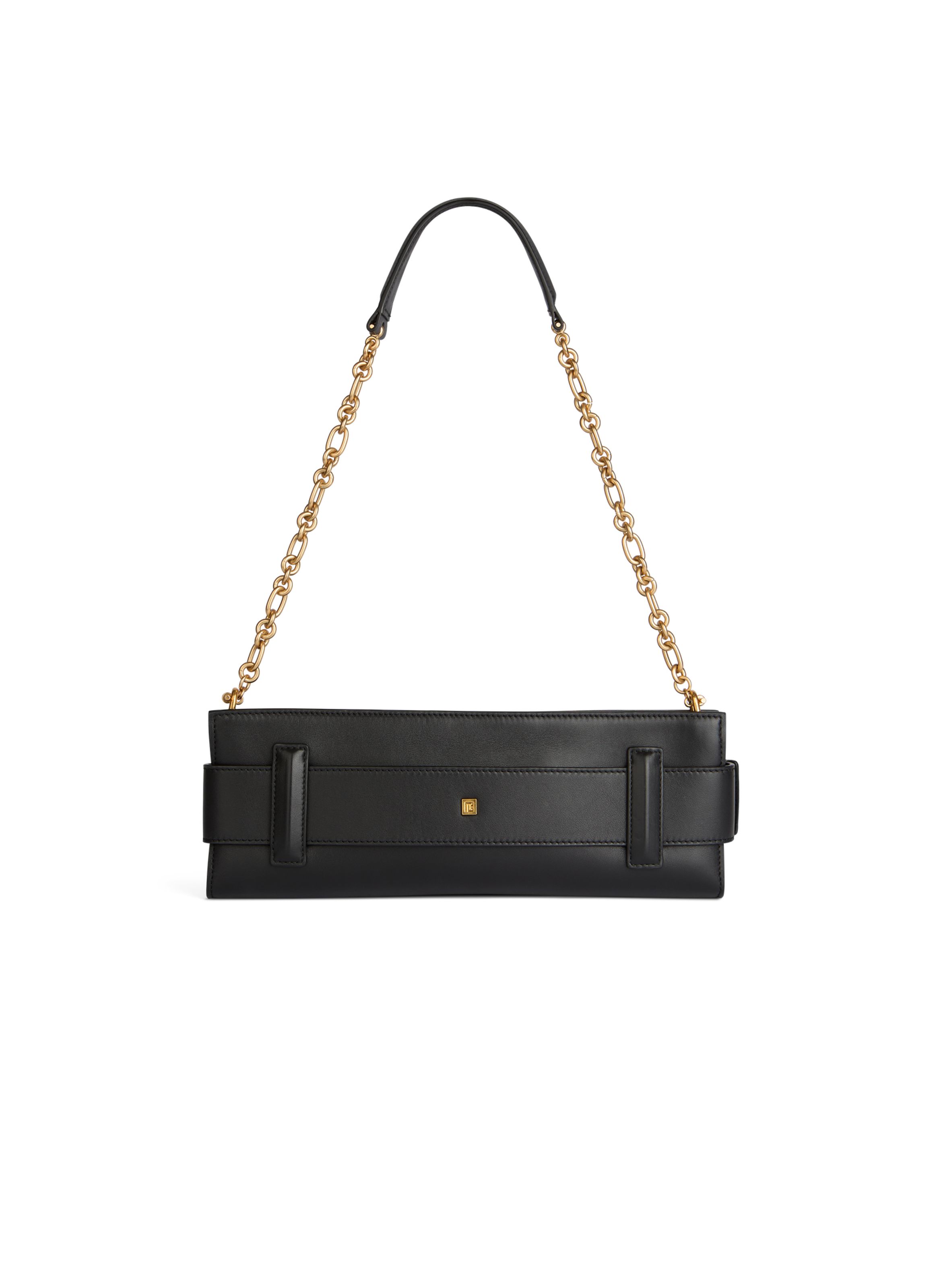 Pochette anthem en cuir lisse BALMAIN Noir