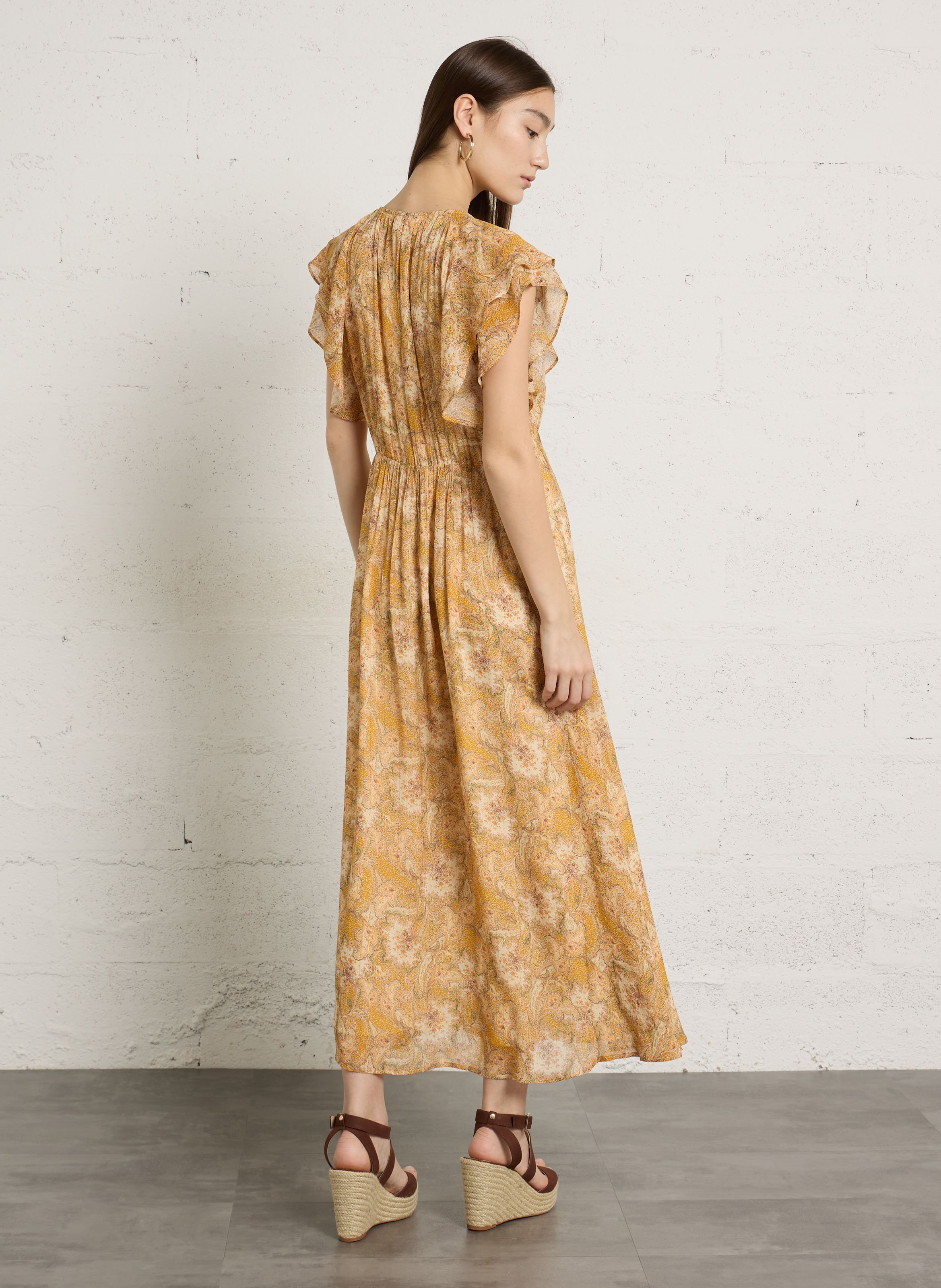 Robe longue col v imprimée bouchra MAISON 123 Doré