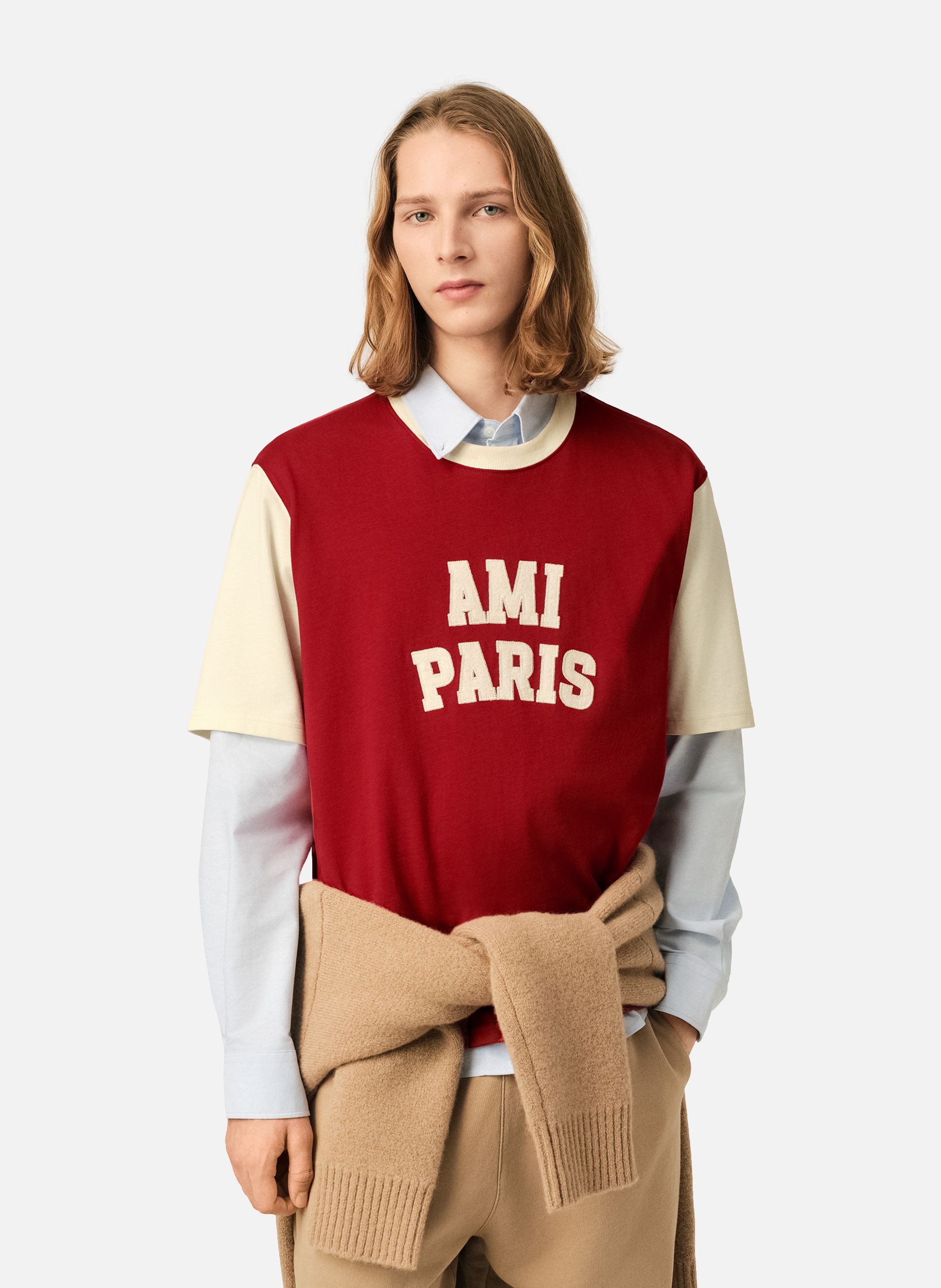 T-shirt unisexe en coton broderie ami paris AMI PARIS Rouge