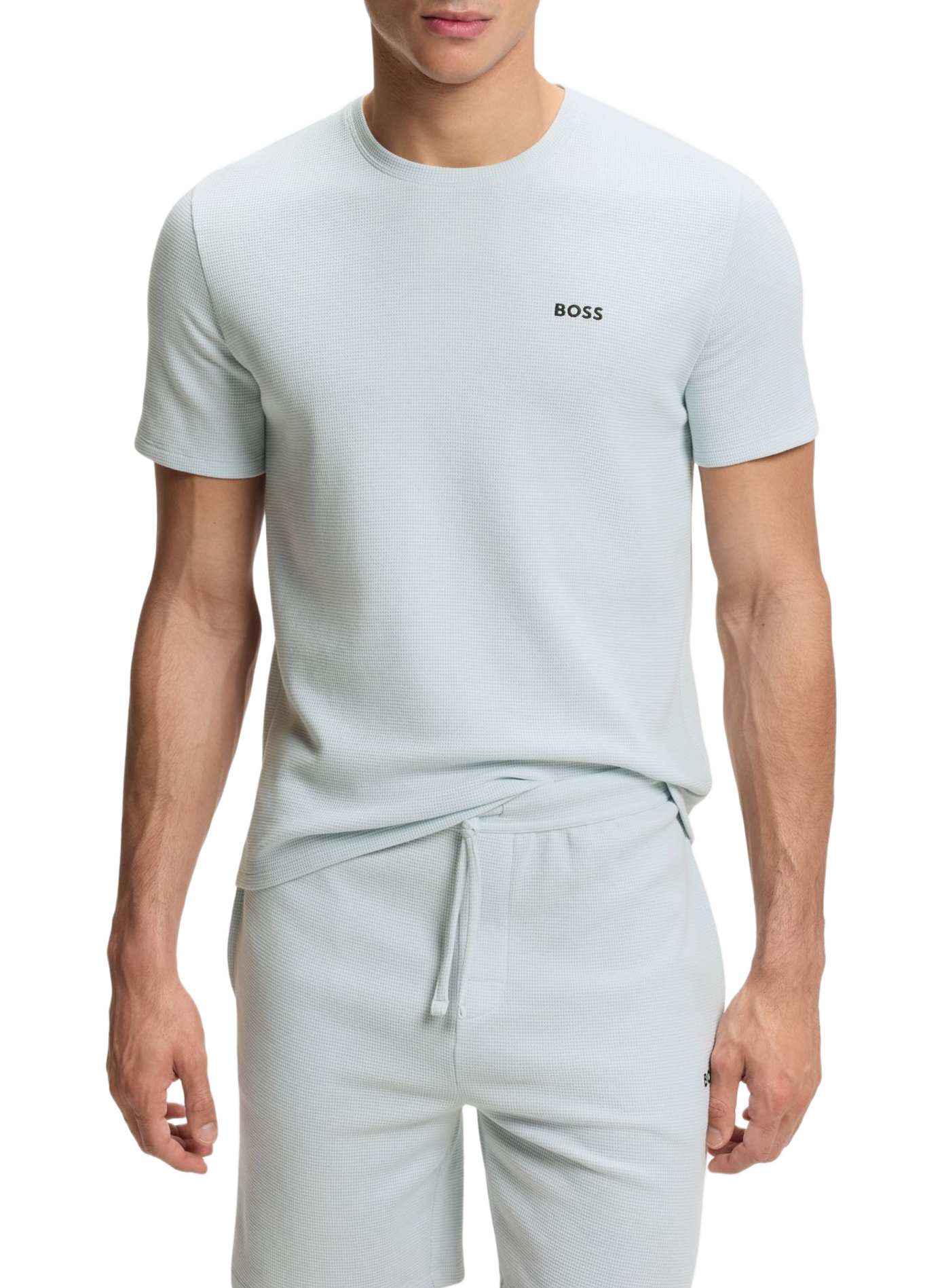 Camiseta de cuello redondo en mezcla de algodón piqué BOSS Azul