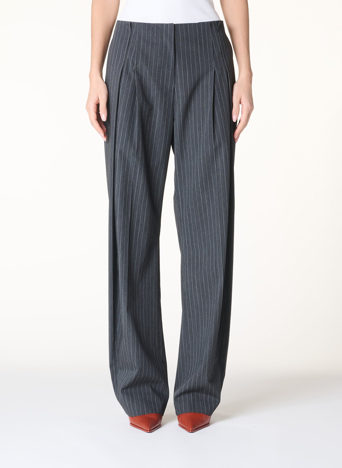 Pantalon droit en laine mélangée rayée kalie IRO Gris