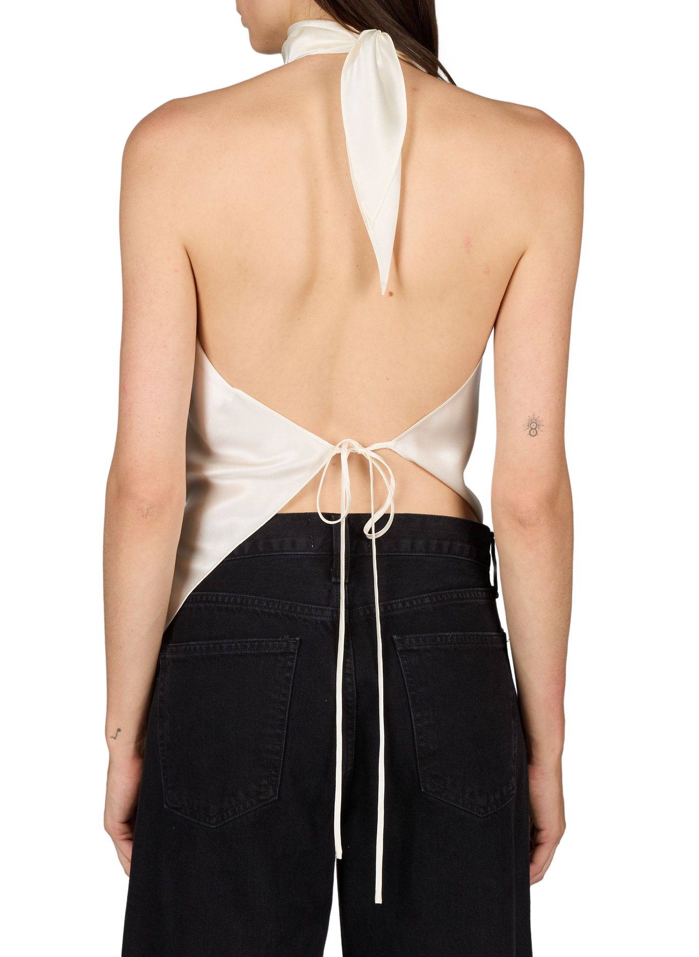 Silk crossover backless top with tie. HELMUT LANG Beige