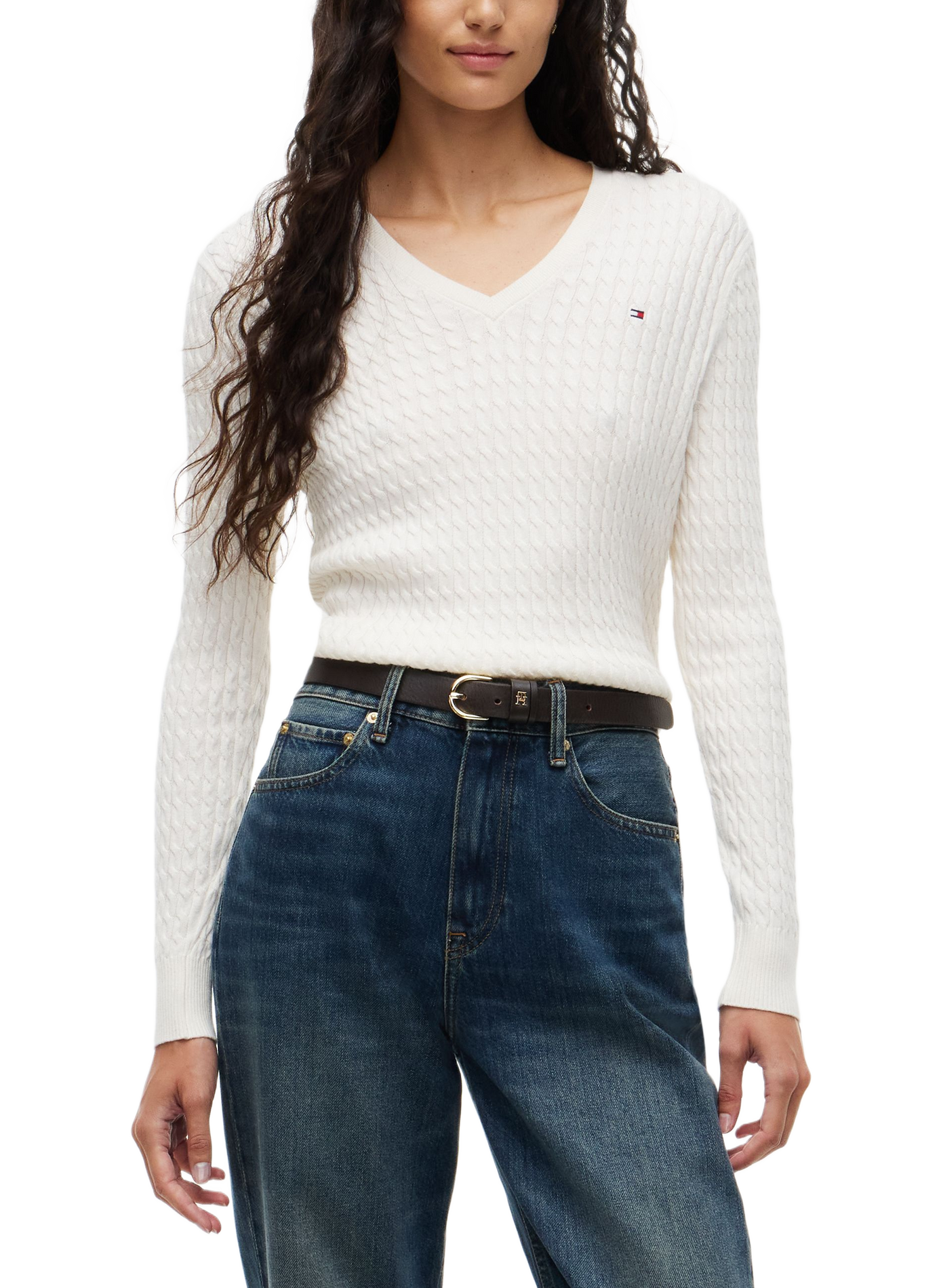 Katoenen V-hals trui | Beige TOMMY HILFIGER Dames