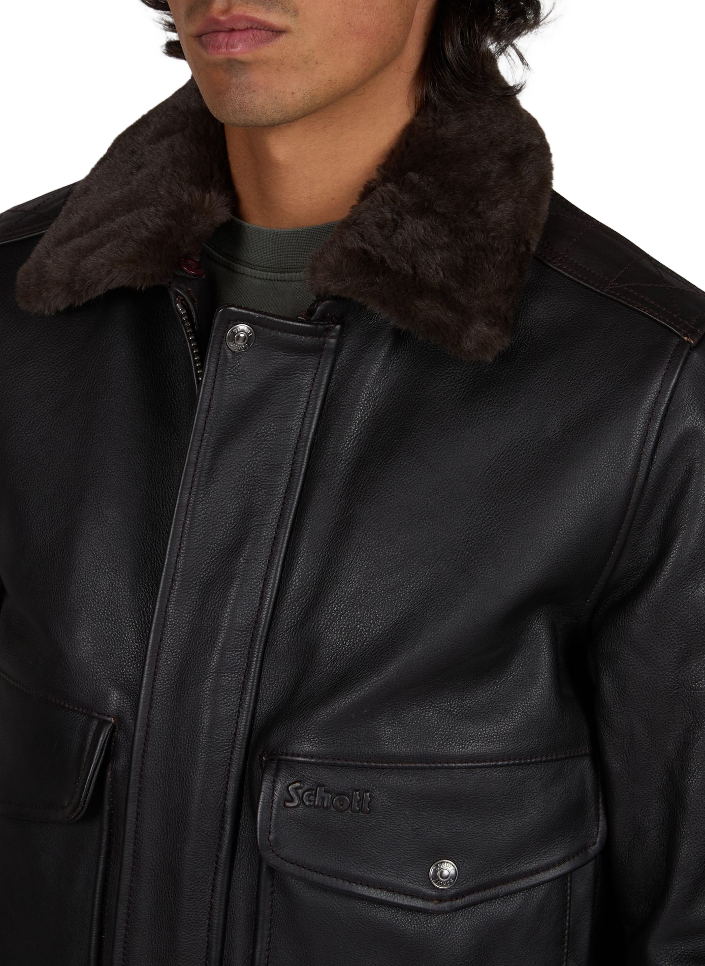 Blouson droit en cuir SCHOTT Marron