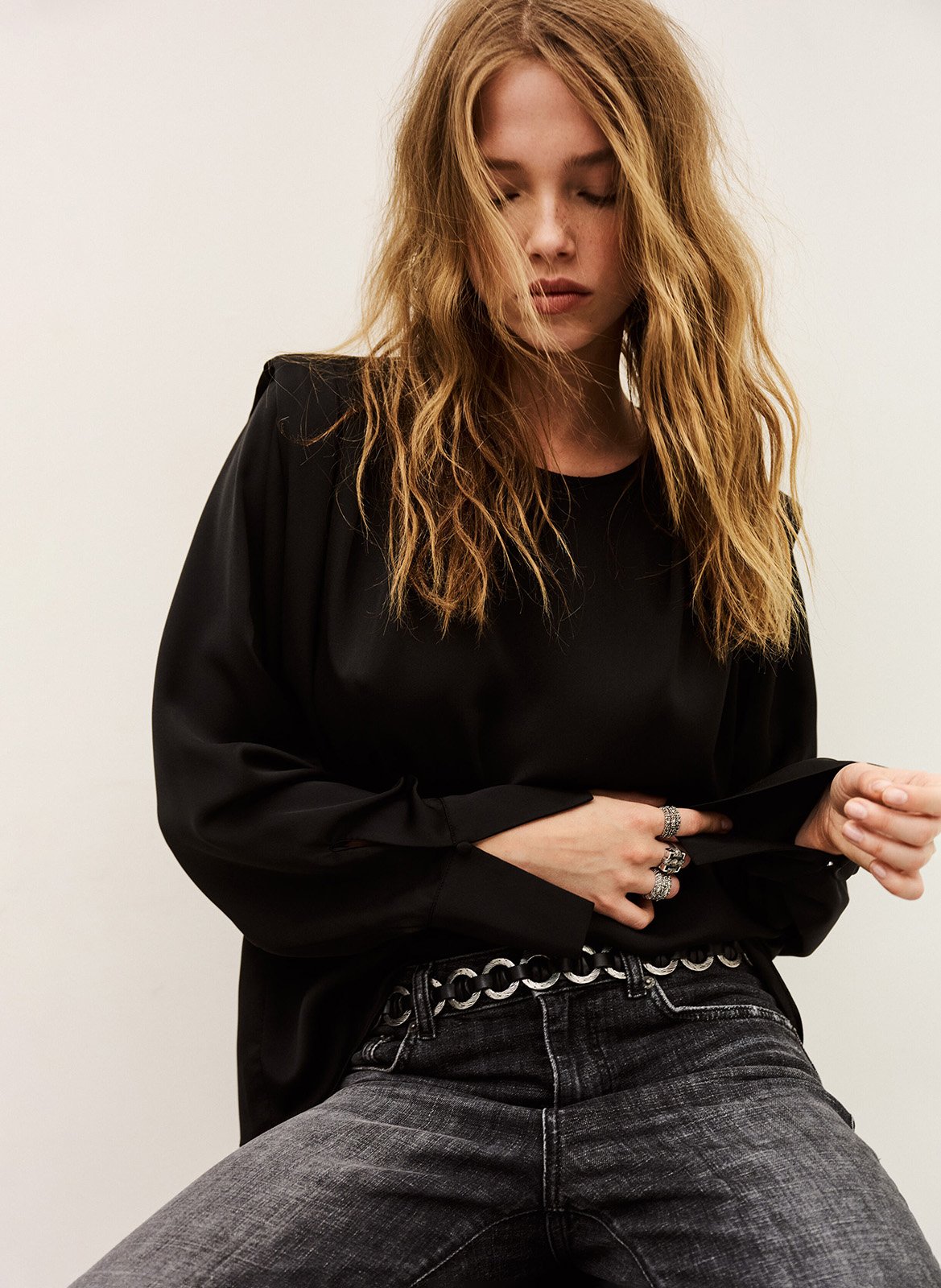 Blouse met lange mouwen in effen Cadie BA&SH Zwart