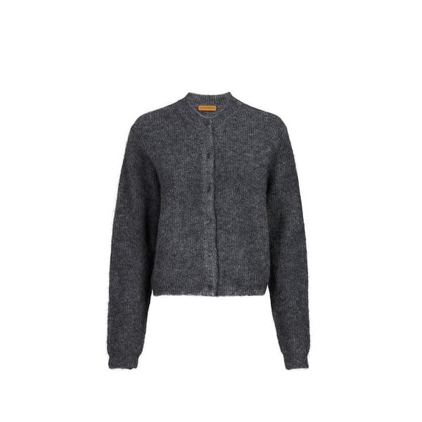 Cardigan droit col rond en laine mélangée Cardigan droit col rond en laine mélangée
