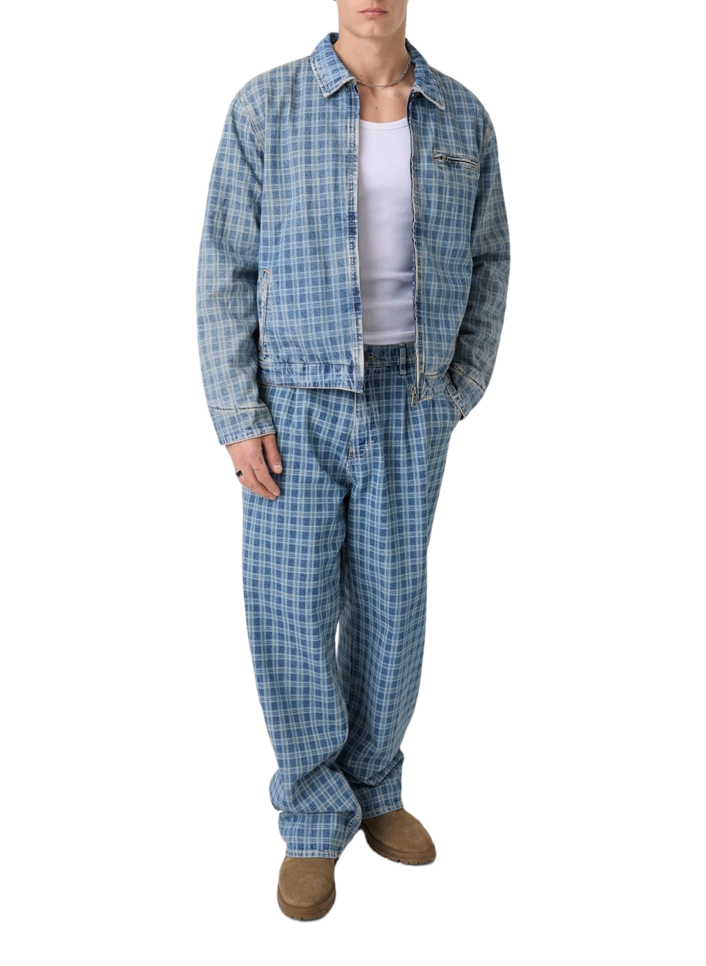 Veste droit col classique à carreaux en coton mélangé GUESS Blue