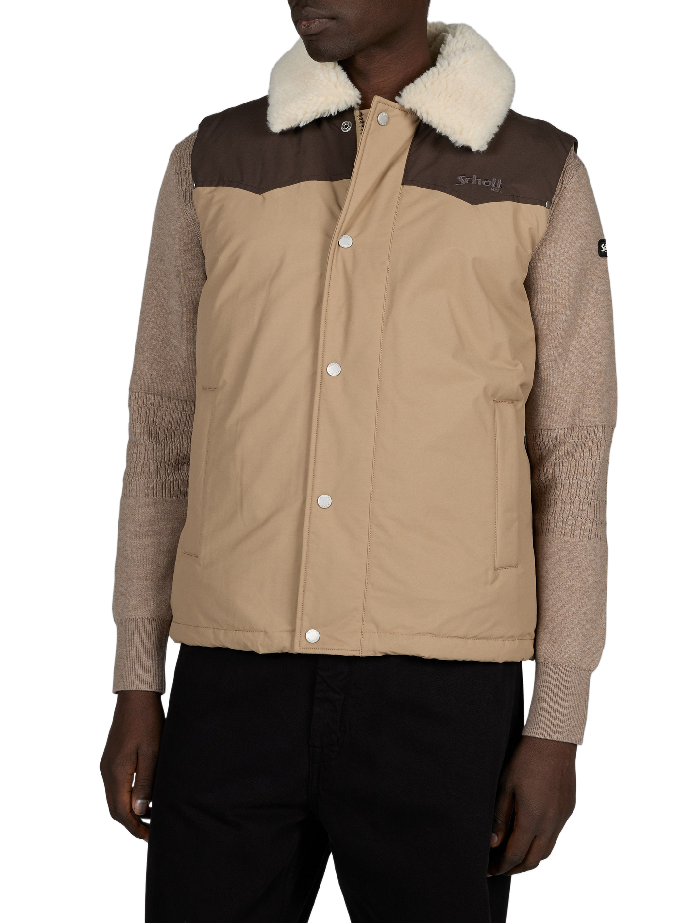 Baylerv straight sleeveless jacket in cotton blend SCHOTT Beige