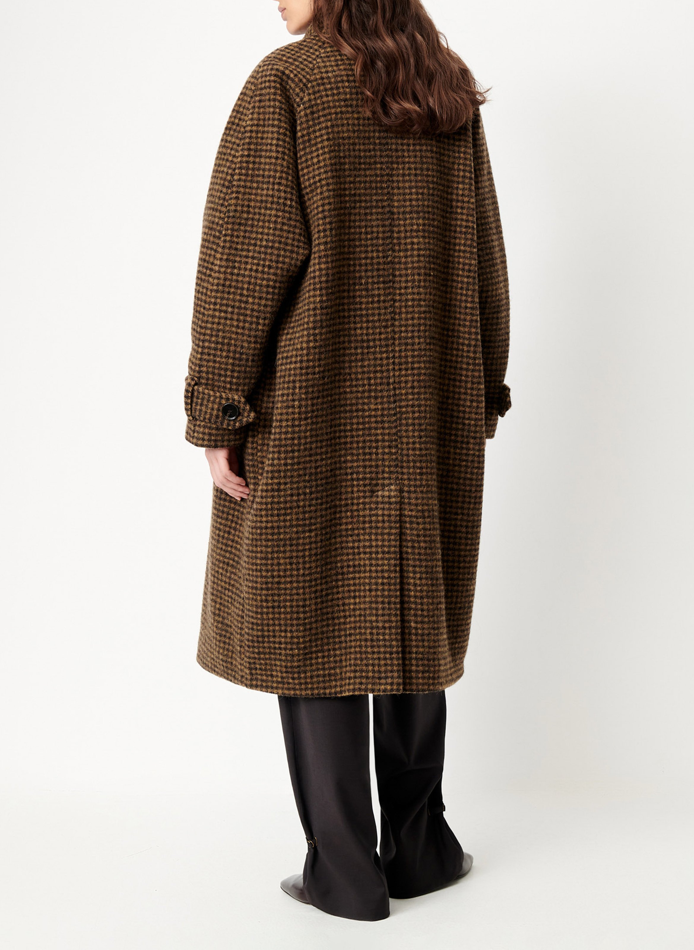 Manteau col montant en laine mélangée bleechecks SESSUN Marron