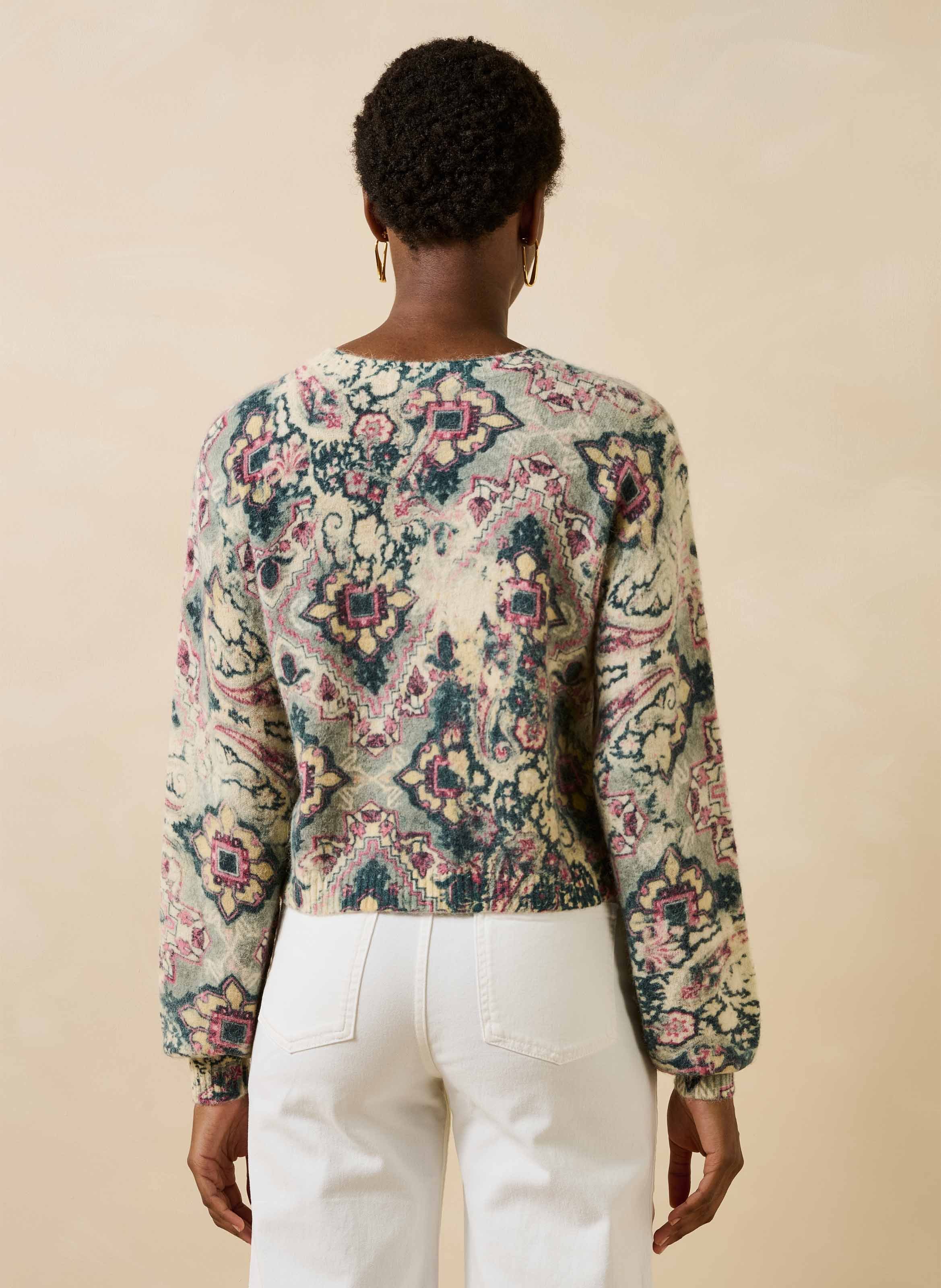 Ruimvallend vest met print van een wolmix LA FEE MARABOUTEE Wit