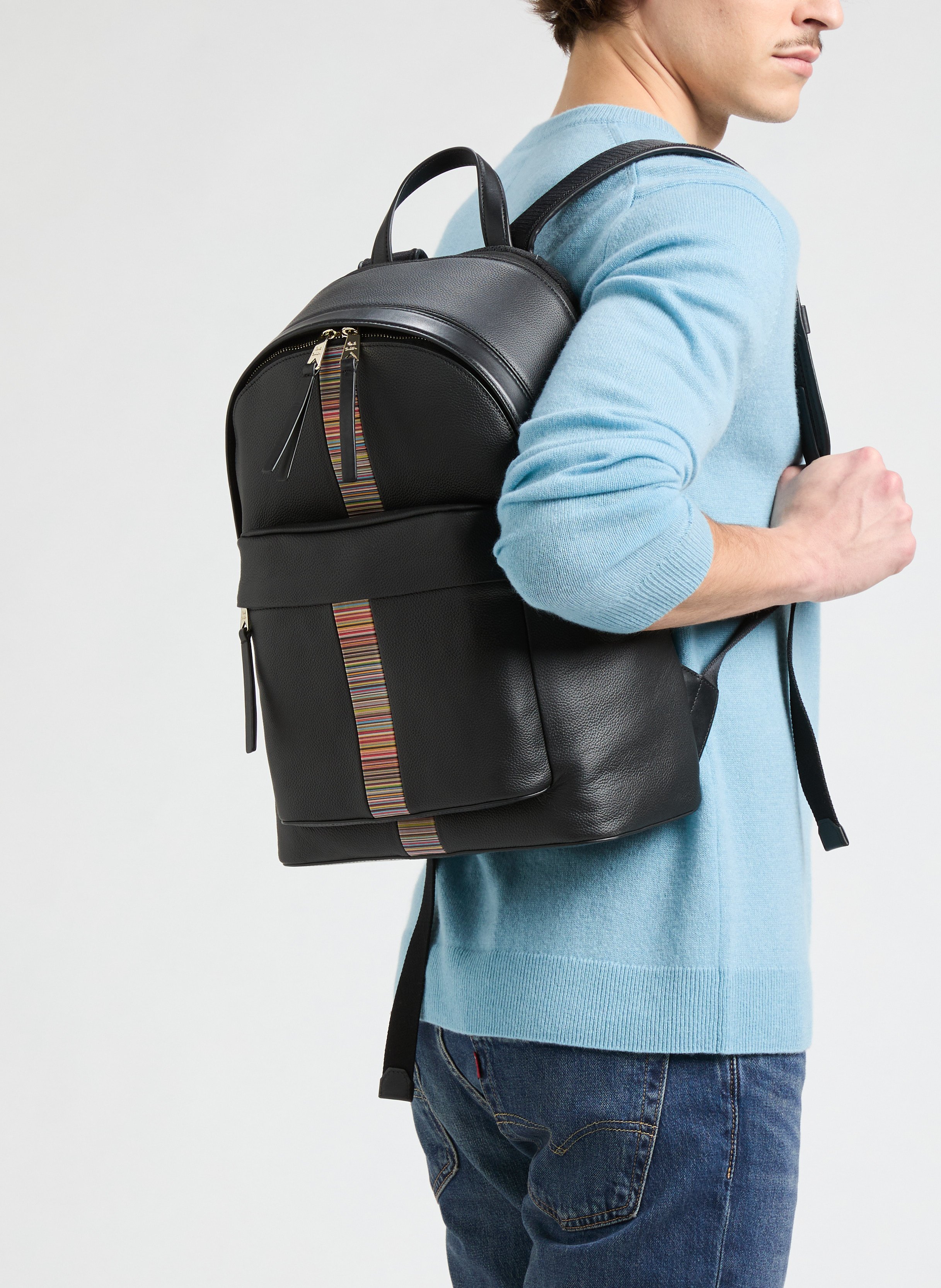 Leather backpack with Artist Stripe band PAUL SMITH Black