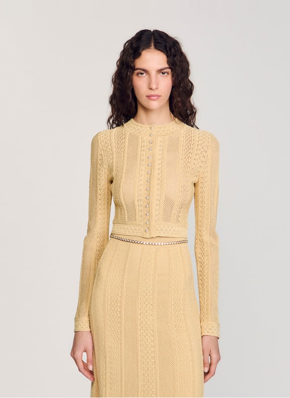 Cardigan col rond en maille Doré by SANDRO SANDRO Cardigan col rond en maille Doré