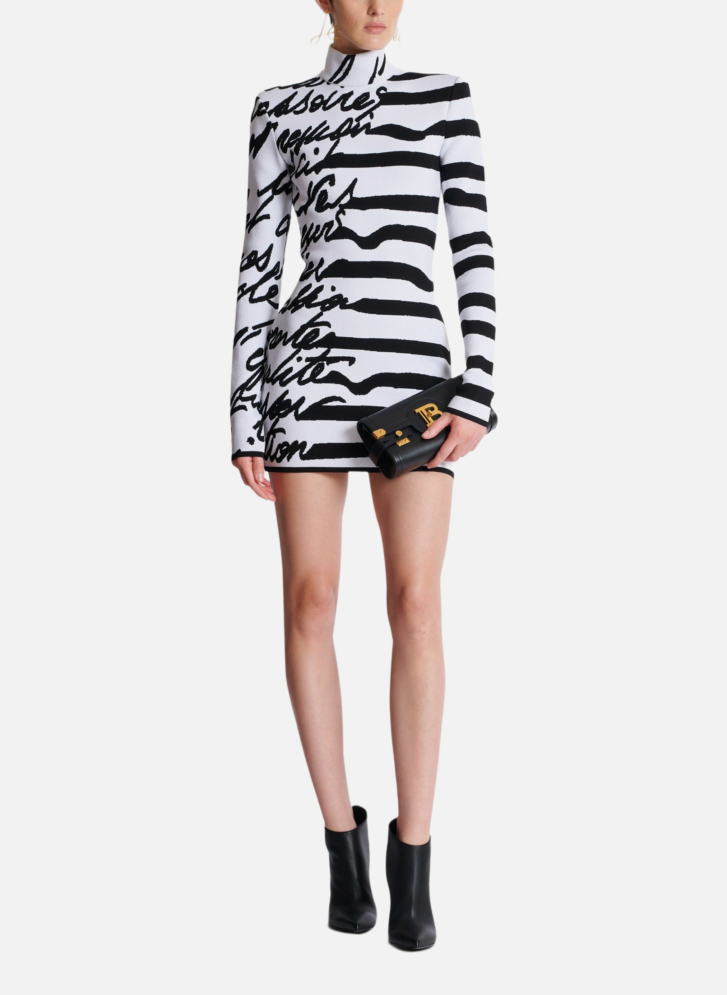 Robe en maille jacquard « lettre d'amour » marinière BALMAIN Blanc