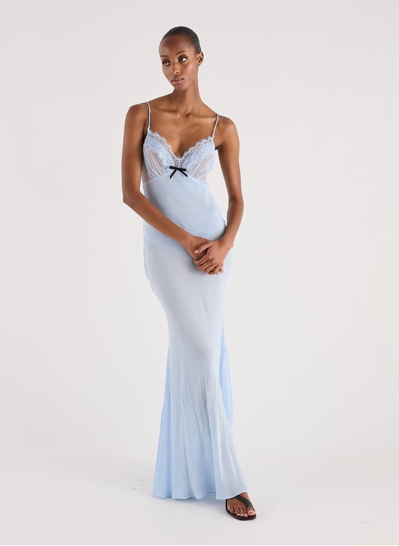 Long dress in two materials Blue by SELF PORTRAIT SELF PORTRAIT Long dress in two materials Blue
