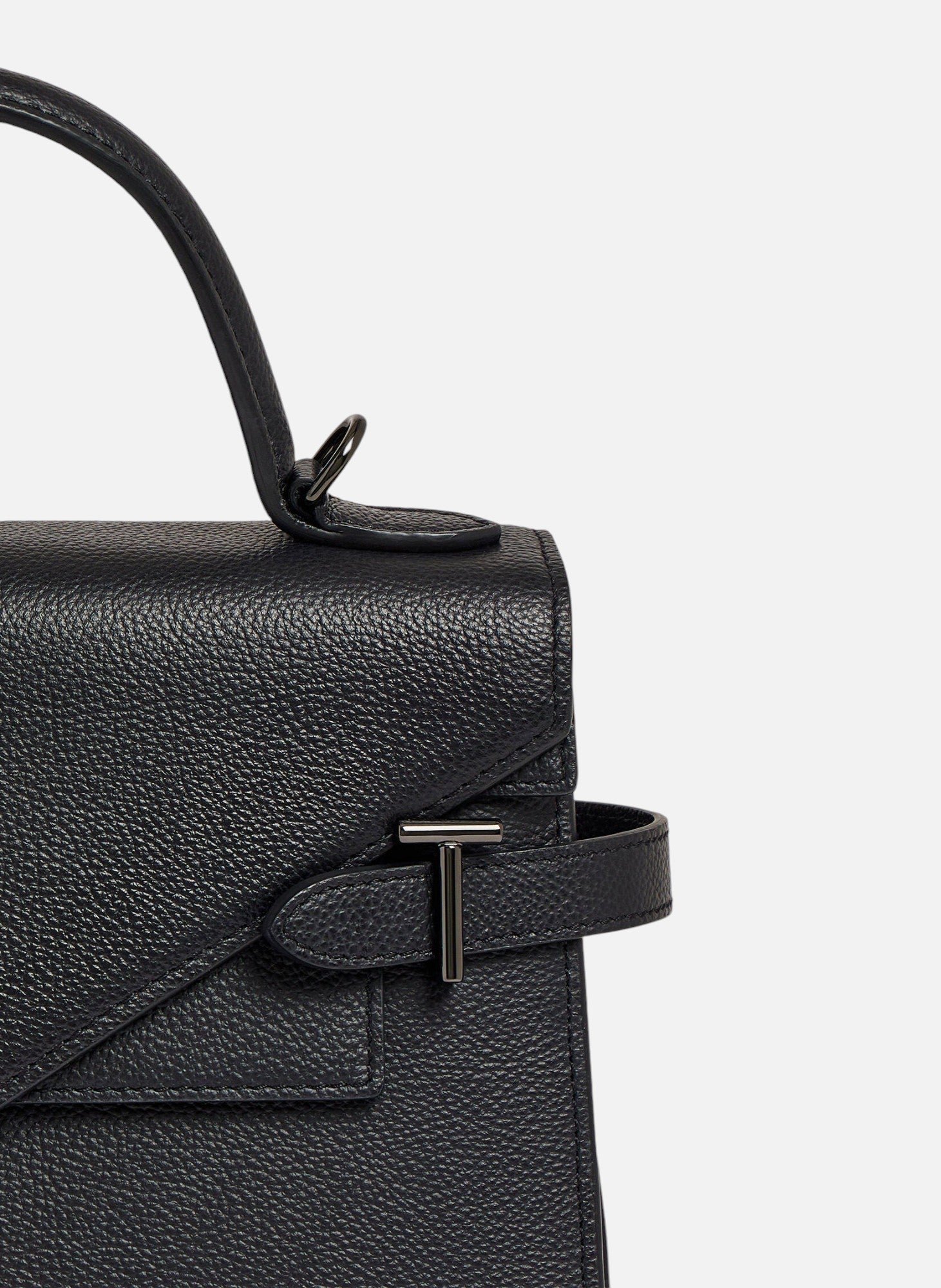 Sac à main double rabat moyen modèle Emilie en cuir grainé LE TANNEUR Noir