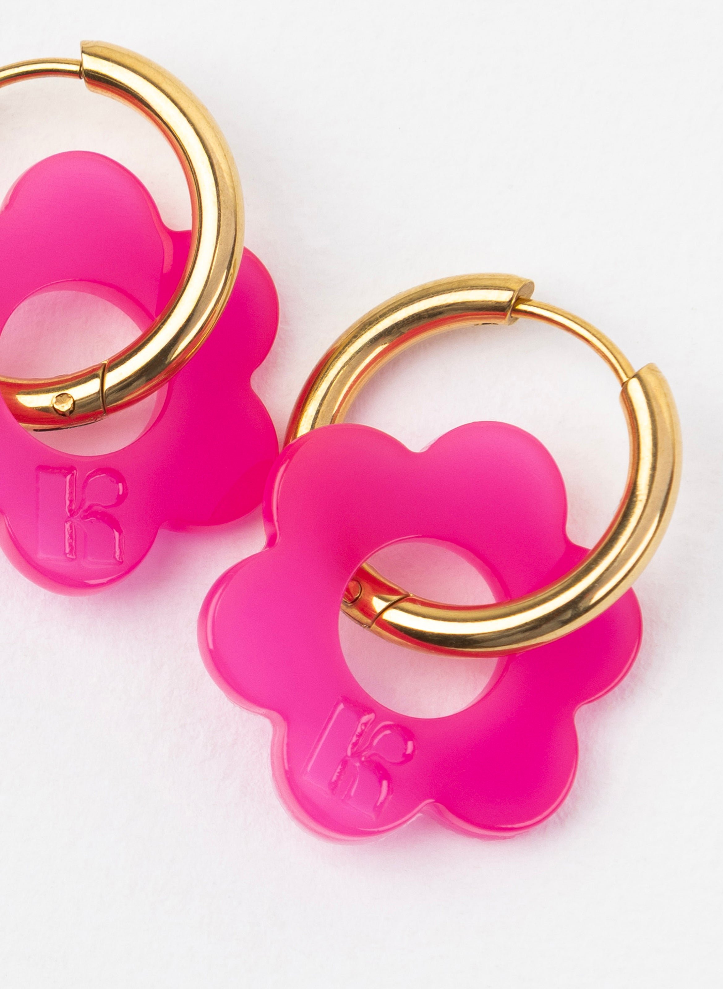 Boucles d'oreilles Baby Fleurette avec anneaux en acier inoxydable doré Rose