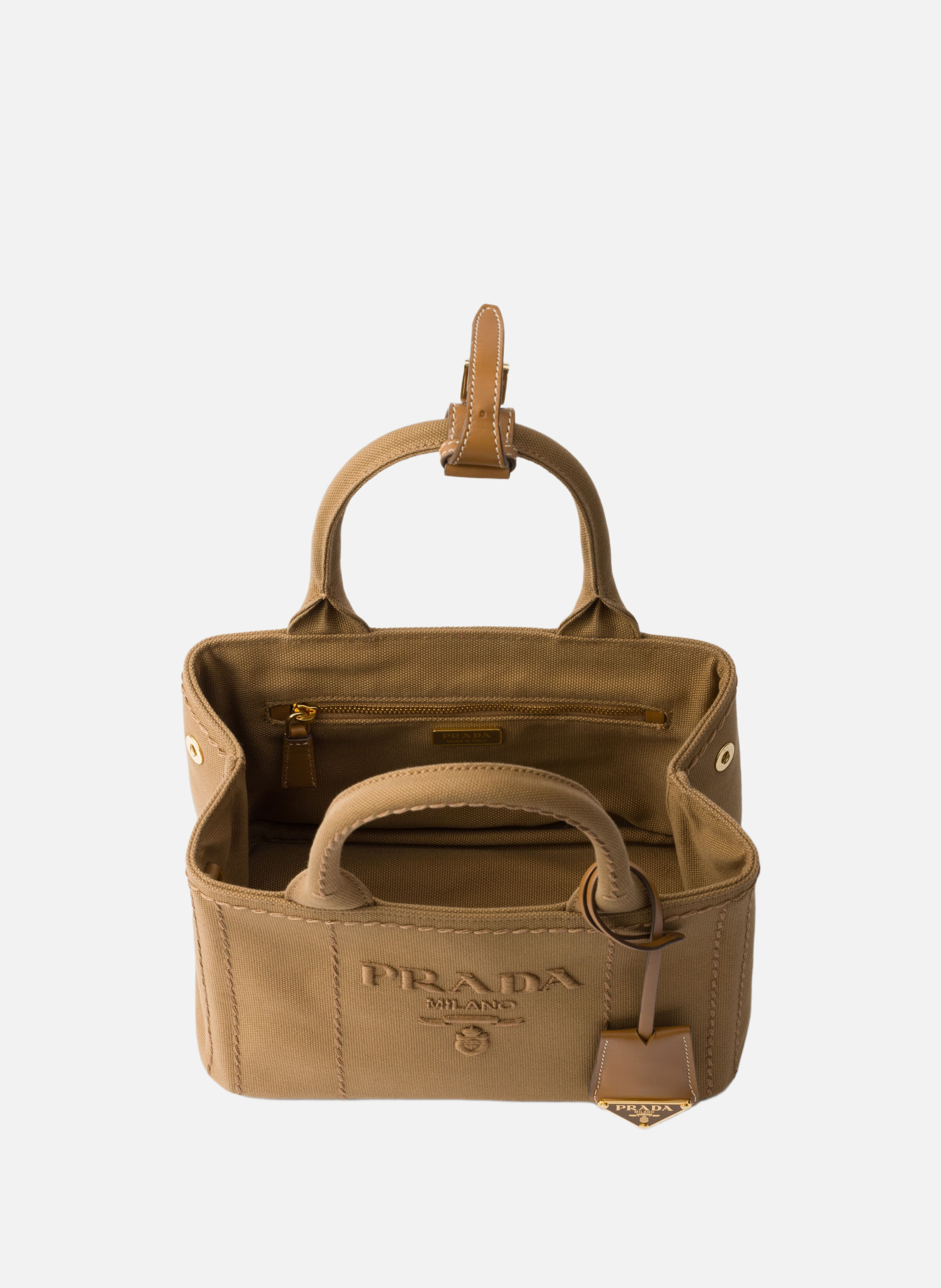 Mini sac à main prada jardinière en toile de coton PRADA Marron