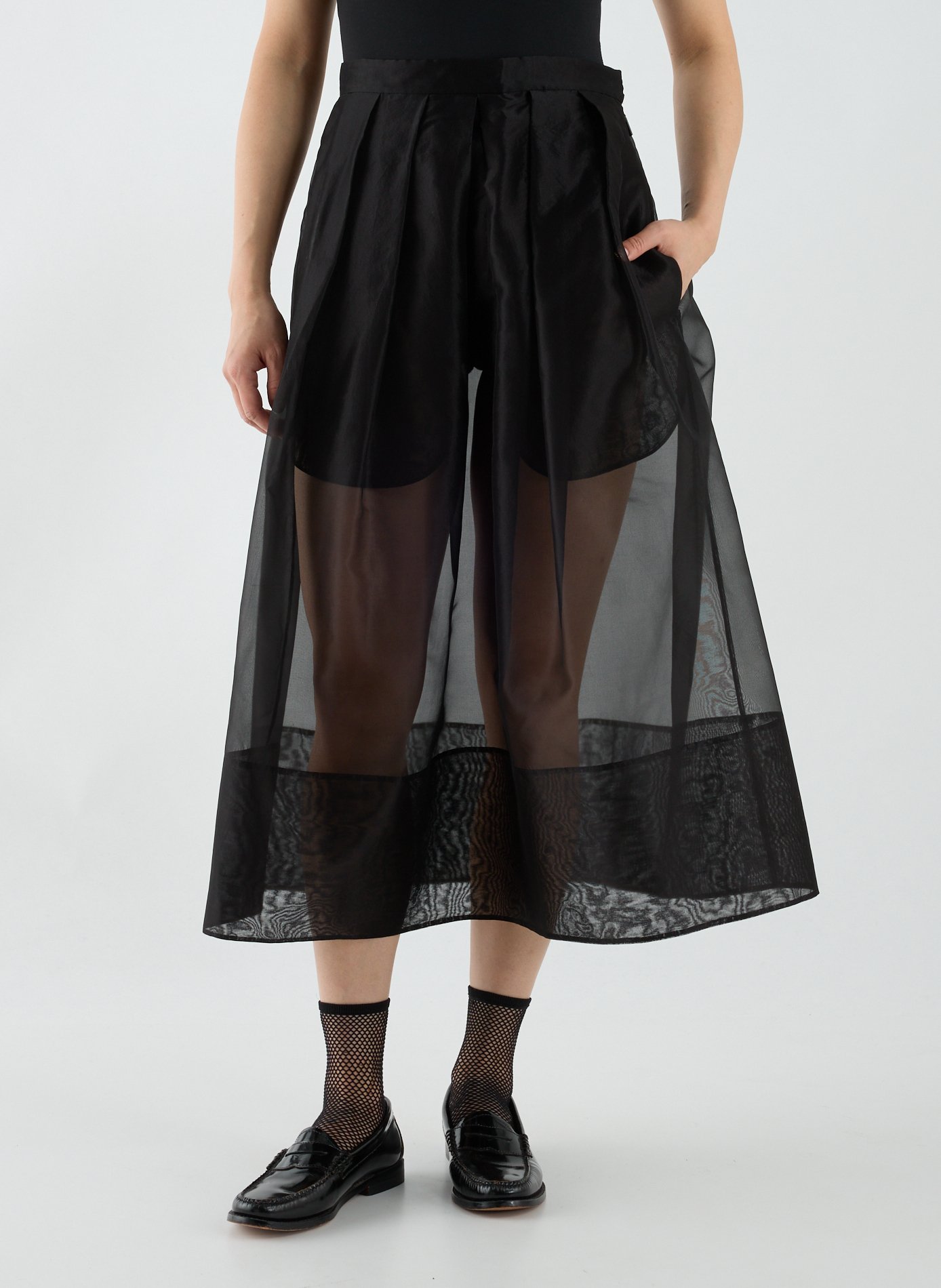 Jupe midi ample transparent en soie  TIBI Noir