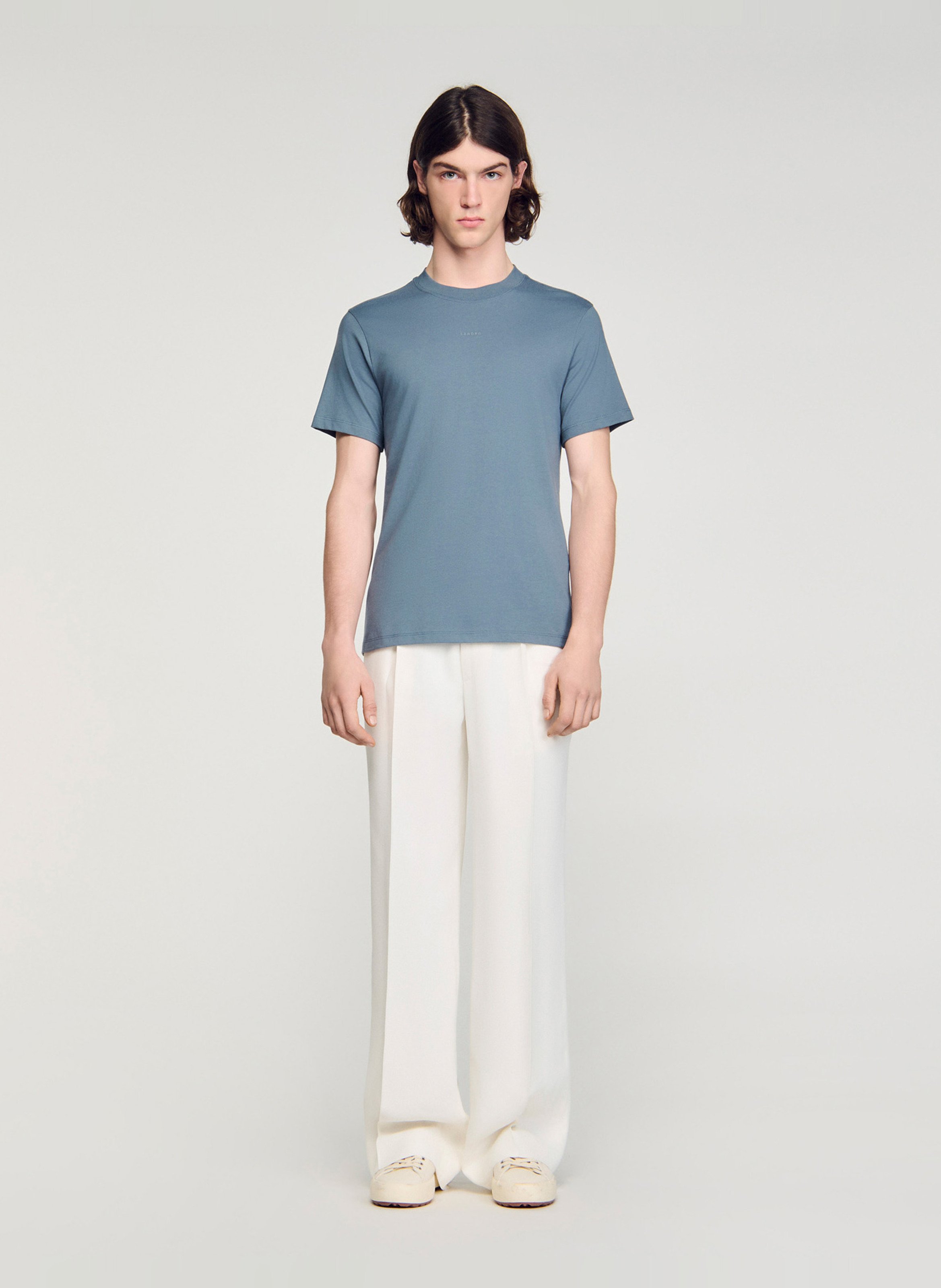 Tee-shirt col rond en coton SANDRO Gris