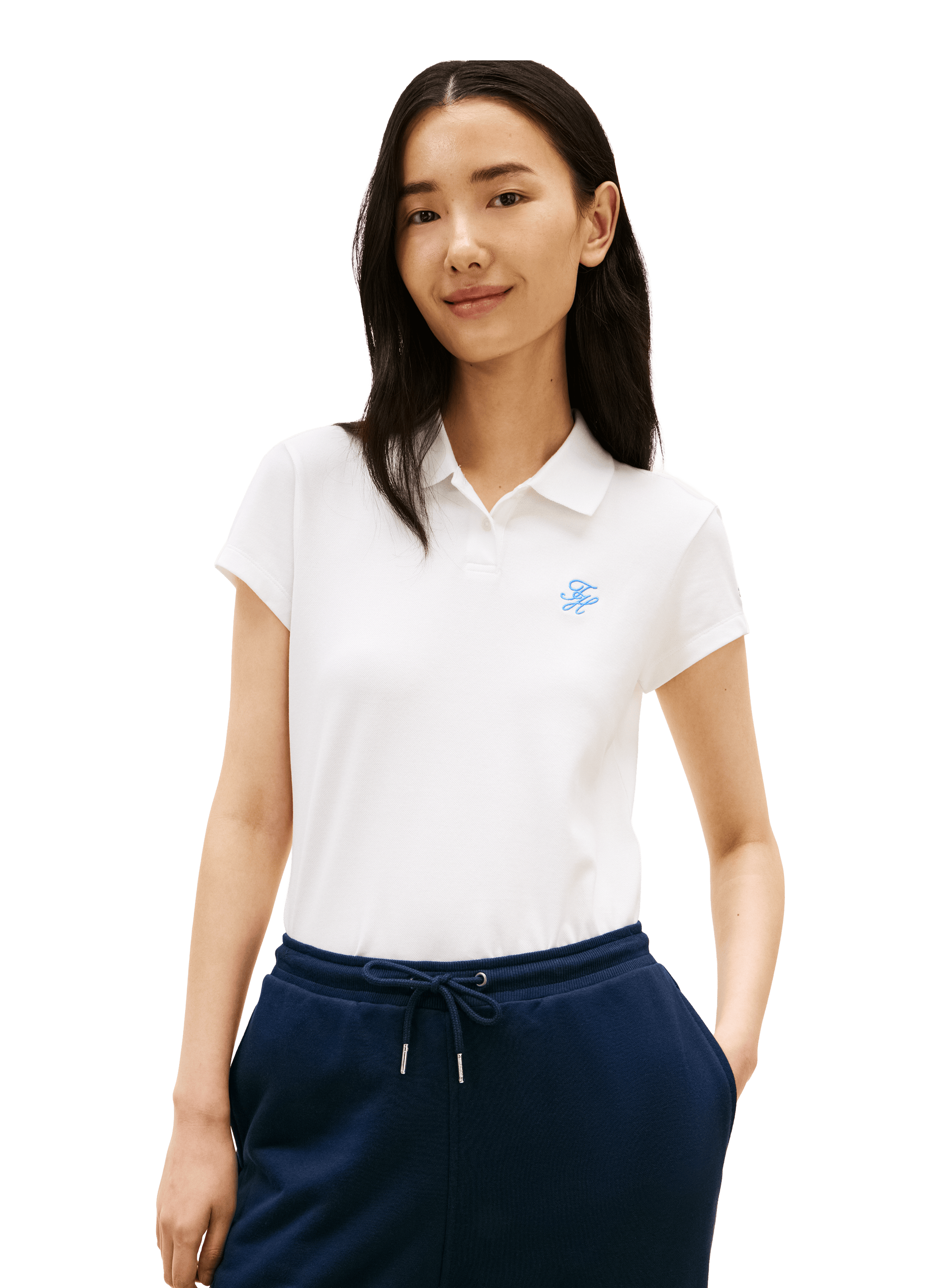 Polo slim brodé en coton mélangé TOMMY HILFIGER Blanc