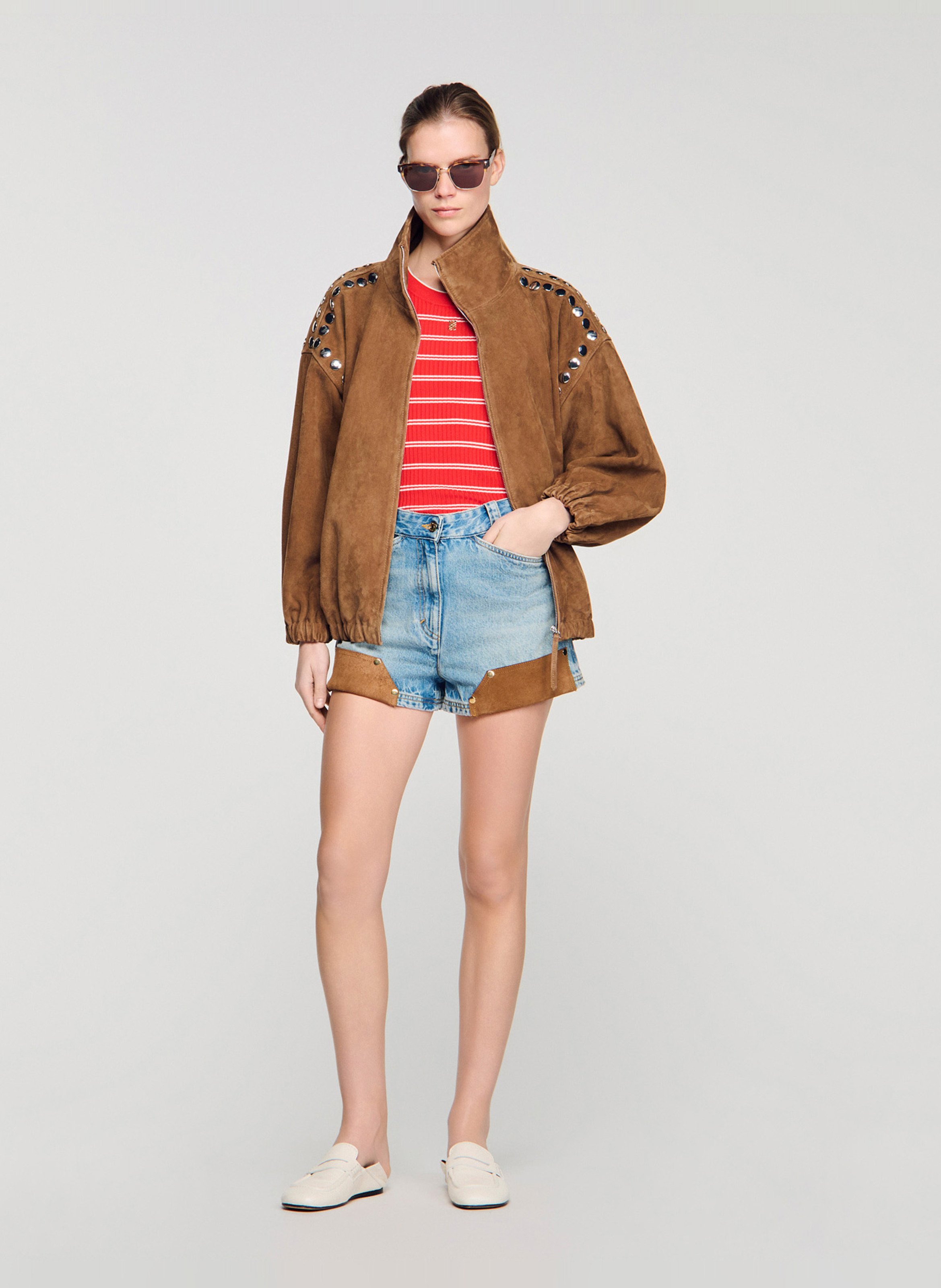 Pull col rond rayé SANDRO Rouge