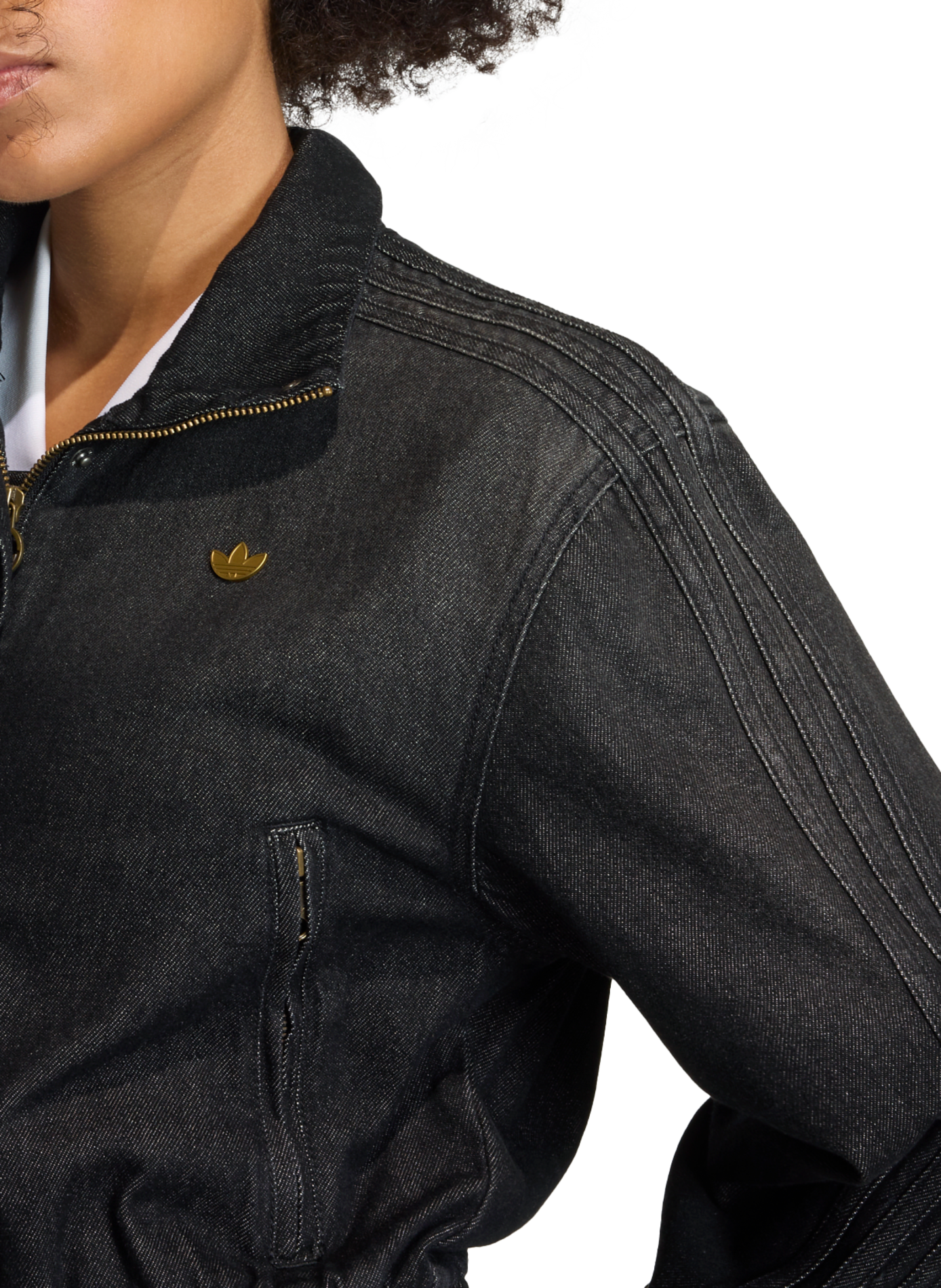 Veste de survêtement en denim de coton ADIDAS Noir