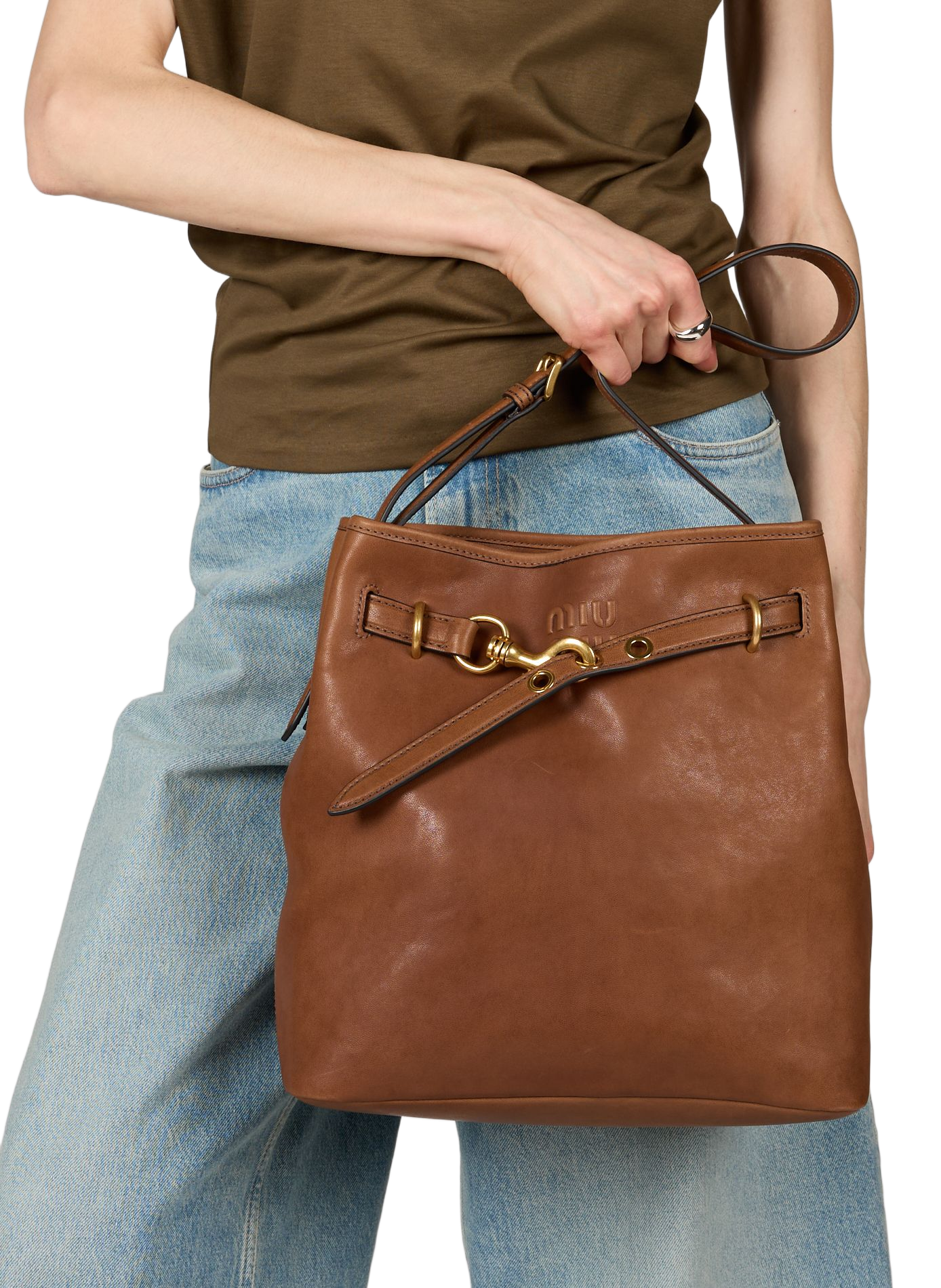 Grained leather bucket bag MIU MIU Brown