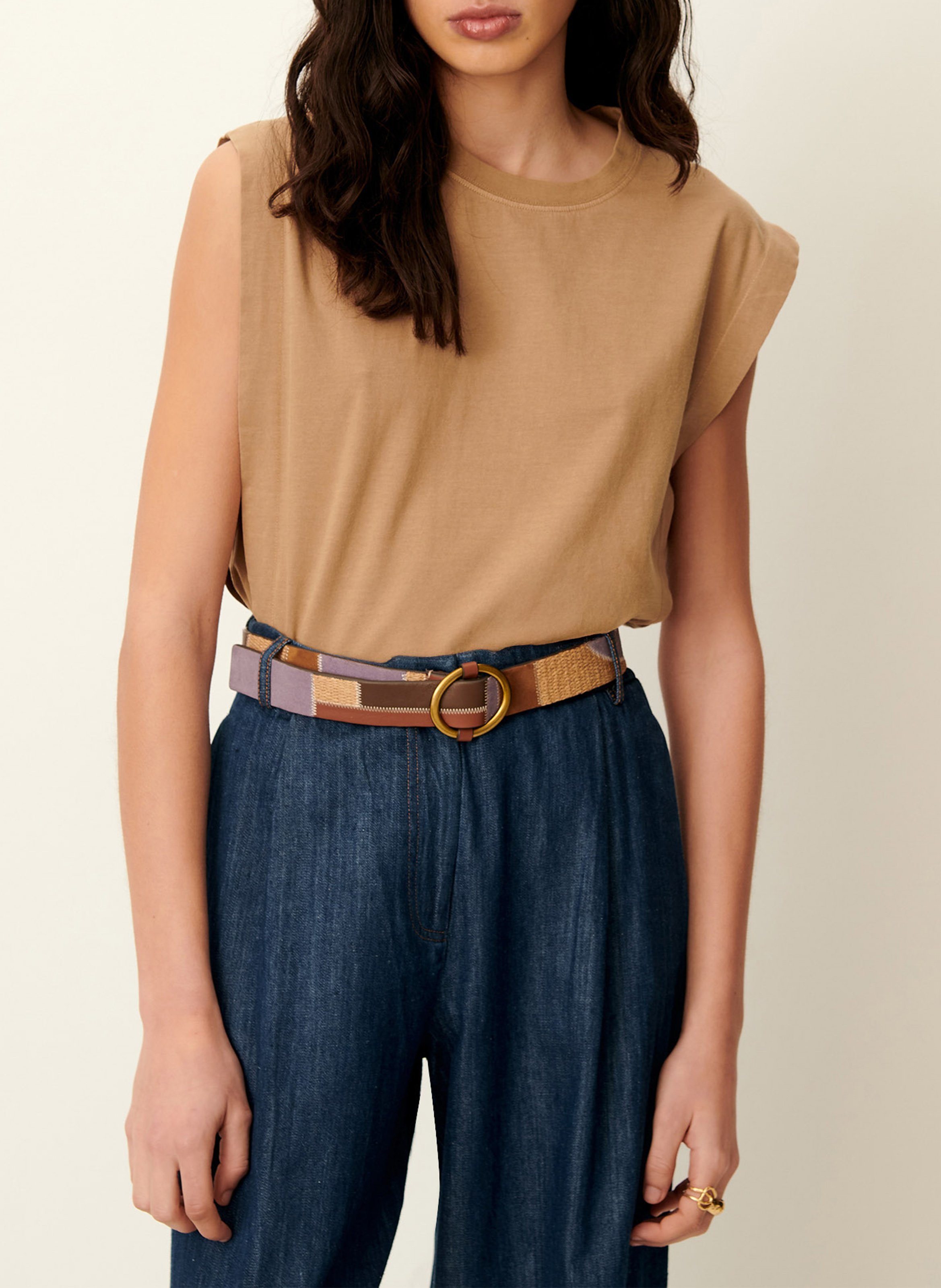 Tee-shirt col rond droit en coton bio orlando SESSUN Beige